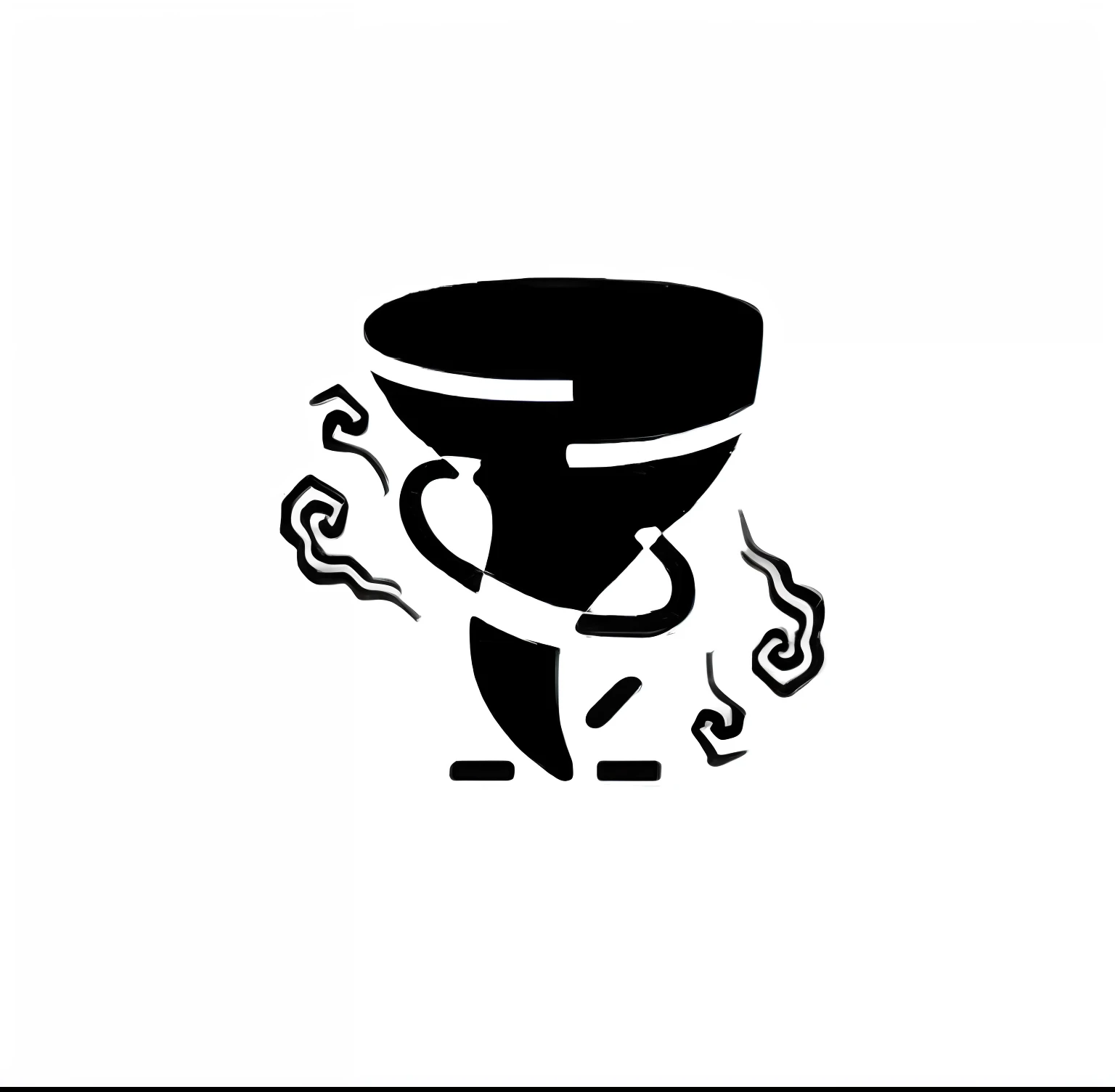 a closeup of a black and white image of a person with a hat, overturned chalice, copo da morte, overturned ornate chalice, discord emoji, fantasy game spell symbol, fuming effigy, tornado, half - demon horn, Caricato e simplista, Glifo de Teonanacatl, fantasy game spell icon, icon, horror misterioso
