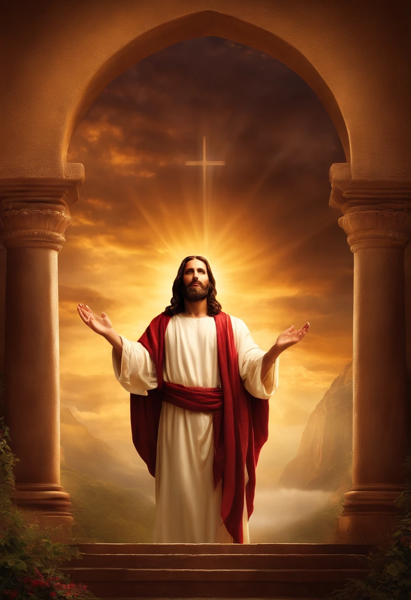 Por favor, create a high-definition image of Jesus Christ with a focus on your bust, em um ambiente sereno e inspirador, where He radiates love and compassion. A imagem deve capturar Sua bondade e divindade, com cores suaves e uma atmosfera de paz. Make sure the image is detailed and suitable for large format printing.