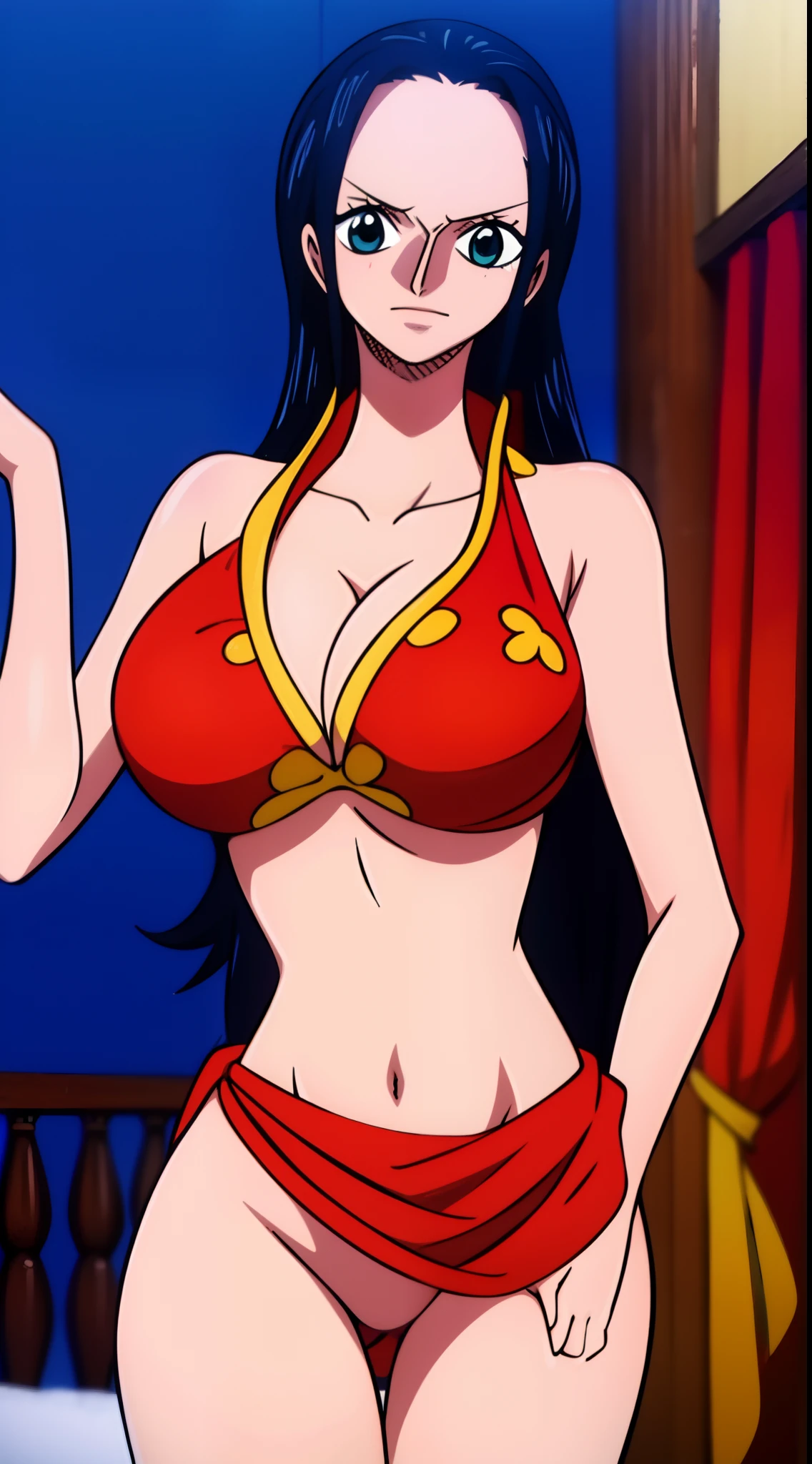 Robin de One Piece, sexy pose, What if , Elly, Red sari, 8k, anime, Shore, Big Boob, large ass, Looks sexy