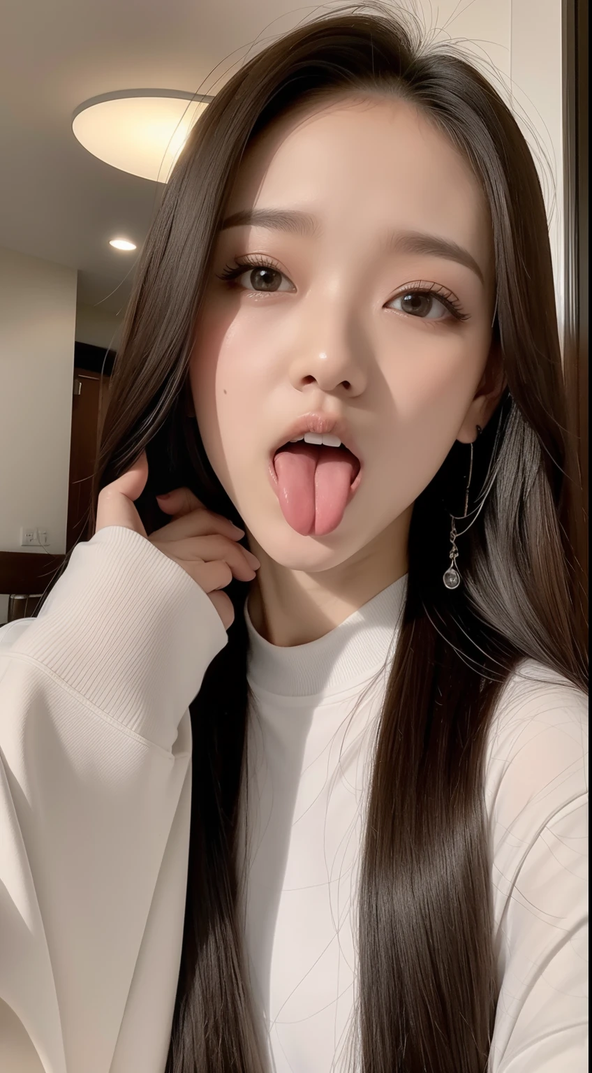 tongue out, mouth drool