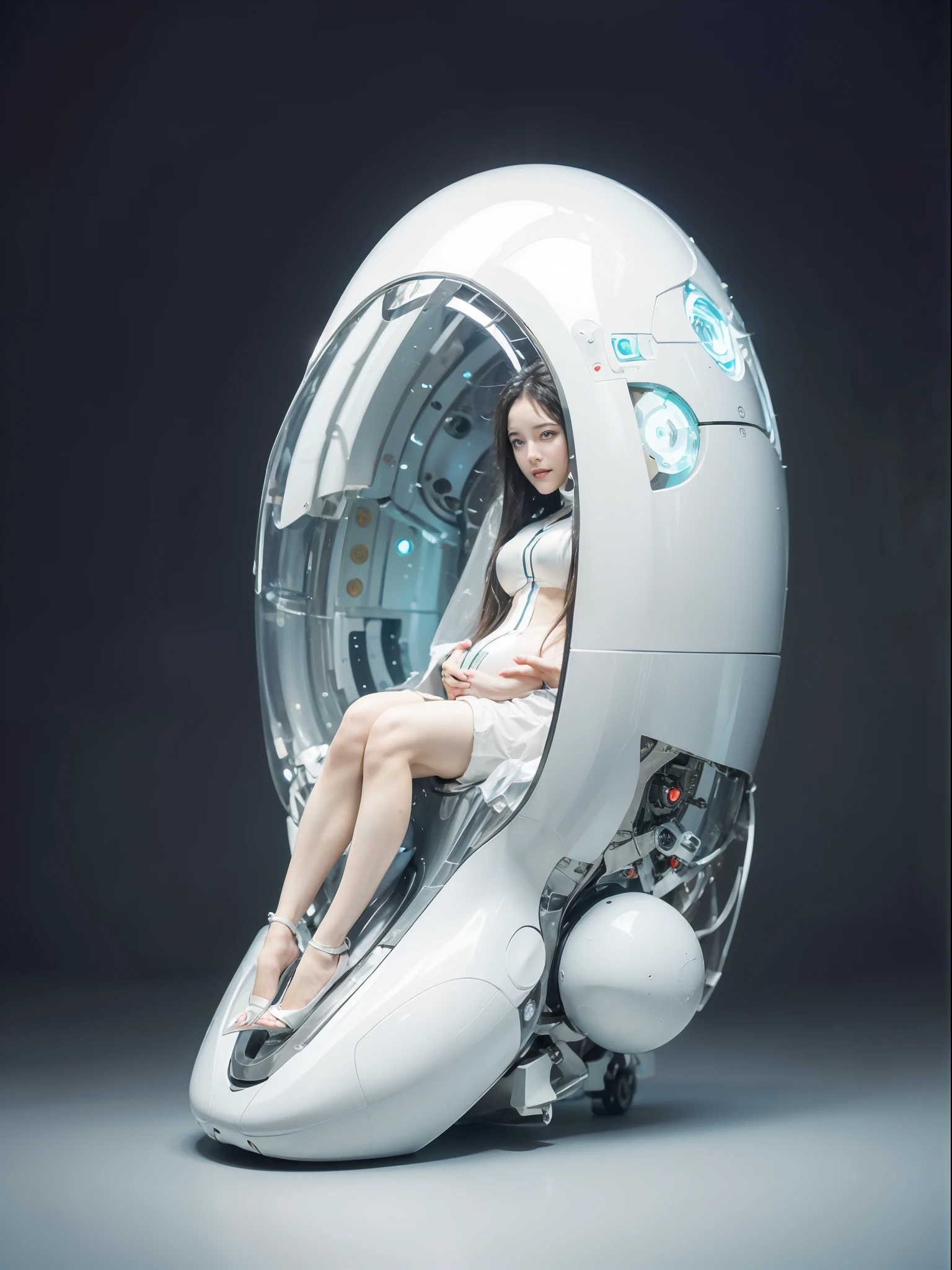 Mulher sentada em um tanque com liquido futurista com um grade cazulo cobrindo toda a frente do tanque   cyborg menina branca bonita nua gestando , menina android perfeita, gestando nua ciborgue - menina, pregnant female cyborg, androide feminino retrofuturista, menina ciborgue, mulher android bonita, Futuristic style, Estilo de arte futurista, muito futurista, menina bonita ciborgue, futuristic and ethereal, menina ciborgue bonito, robotic body, arte futurista completrar a imagem