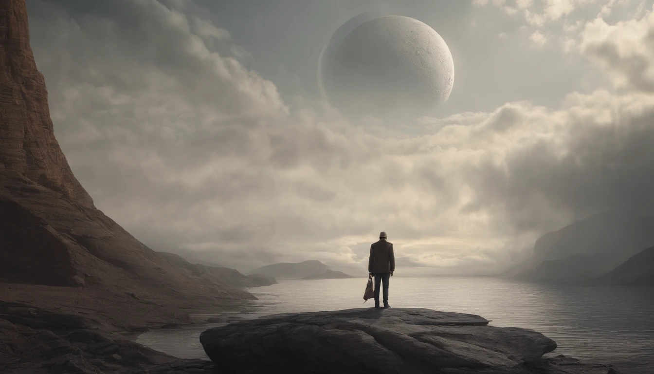 Stuart Lippincott style，God Online，in awe，Light，The Divine World，Floating huge futuristic statue，Skysky，Awe-inspiring and peaceful，Detailed composition，Subtle geometric elements，refuge，Fresh and soft atmosphere，amber hues，Tiny human figures surround huge statues，Fluid，Powerful and small coexist，Yuri Shwedoff style，Philip McKay style，Works of masters，超詳細，HighestQuali，8k