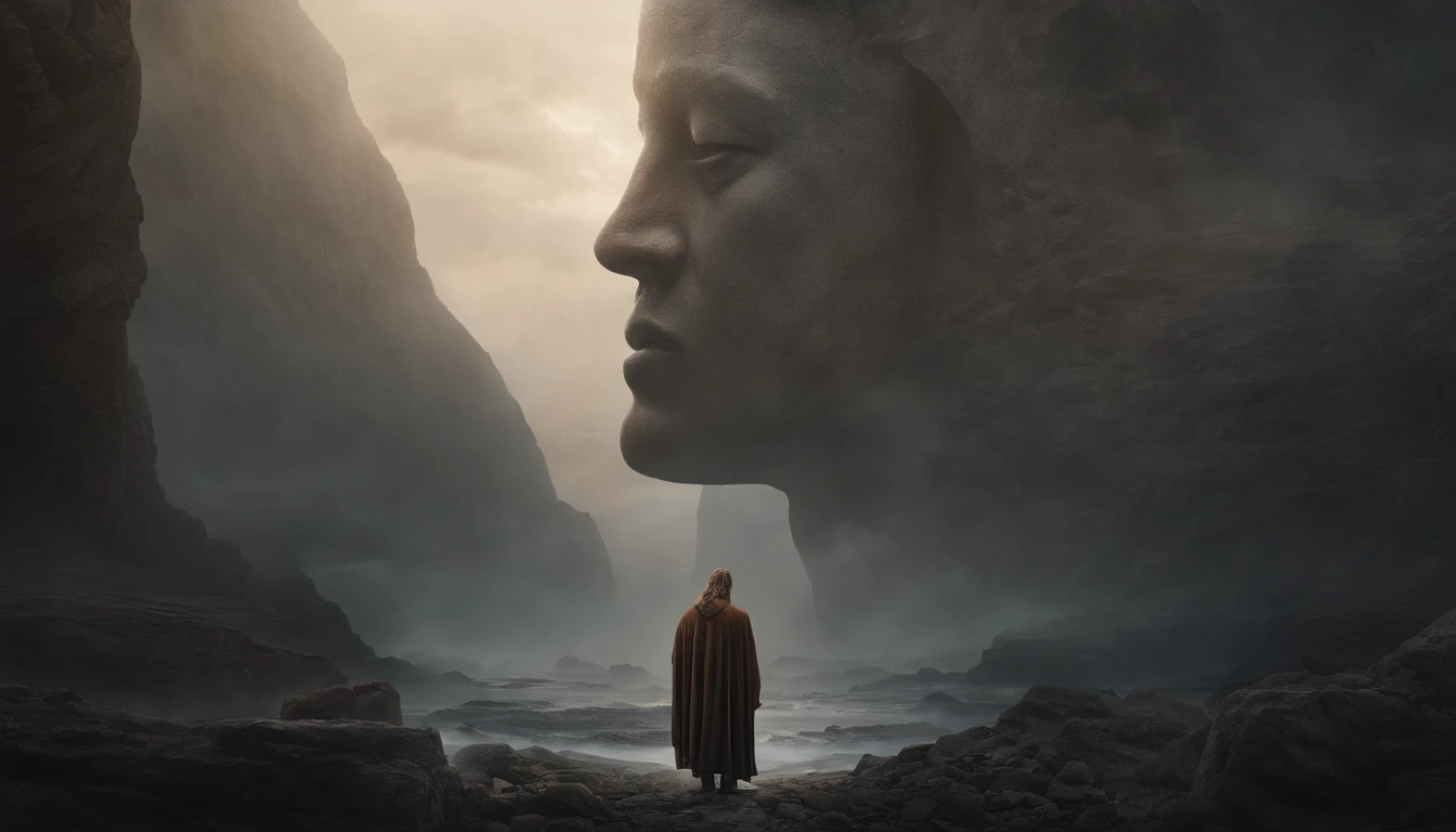 Stuart Lippincott style,God Online,in awe,Light,The Divine World,Floating huge futuristic statue,Skysky,Awe-inspiring and peaceful,Detailed composition,Subtle geometric elements,refuge,Fresh and soft atmosphere,amber hues,Tiny human figures surround huge statues,Fluid,Powerful and small coexist,Yuri Shwedoff style,Philip McKay style,Works of masters,超詳細,HighestQuali,8k