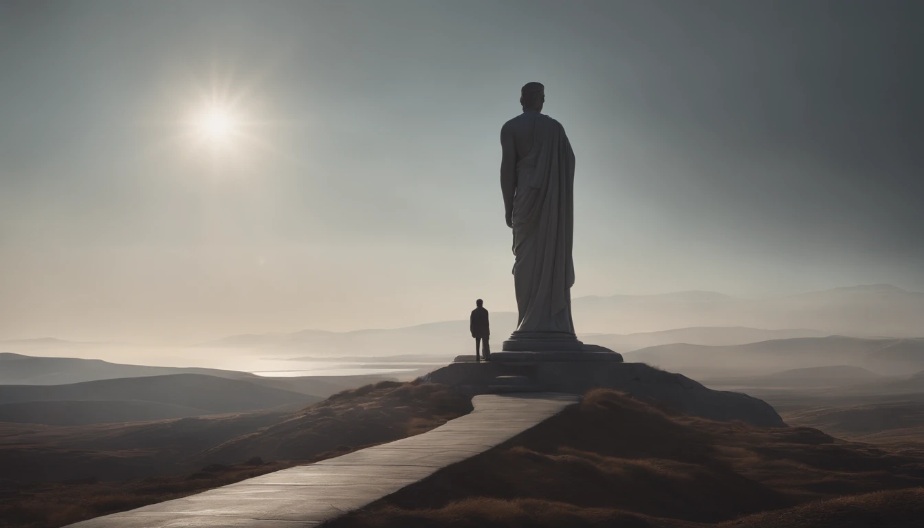 Stuart Lippincott style,God Online,in awe,Light,The Divine World,Floating huge futuristic statue,Skysky,Awe-inspiring and peaceful,Detailed composition,Subtle geometric elements,refuge,Fresh and soft atmosphere,amber hues,Tiny human figures surround huge statues,Fluid,Powerful and small coexist,Yuri Shwedoff style,Philip McKay style,Works of masters,超詳細,HighestQuali,8k