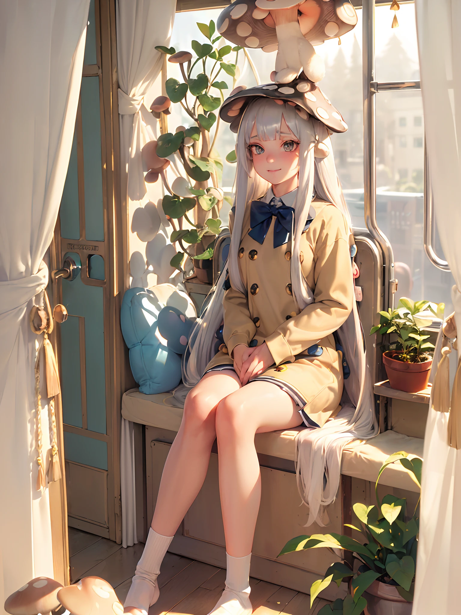 (platinum hair, long hair:1.3), small nose, sexy lip, (medium breast), (embarrassed), smile,
break
(school uniform:1.3), (mushroom on head:1.3), (✌️:1.3), (sitting:1.2), (from side:0.3), (fisheye:1.2), (muscular:0.8), (tedy bear:1.3), (perspective:1.3),
break
(cozy mood, beige, plants, curtain:1.3) , (in bus:1.3), (sparkle:1.2), (pastel color:1.3), (flat color:1.2), (hyperrealistic, raw photo),