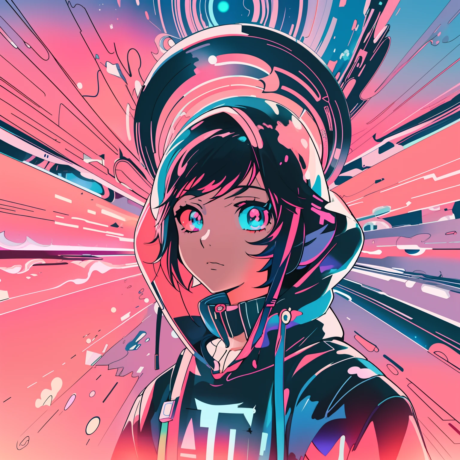 Anime girl with hoodie and hoodie on colorful background, anime style 4 k, portrait anime space cadet girl, cyberpunk anime girl in hoodie, anime style illustration, Anime style. 8K, anime art wallpaper 4k, anime art wallpaper 4k, Anime art wallpaper 8k, digital anime illustration, digital art in anime style, digital art in anime style, epic anime style