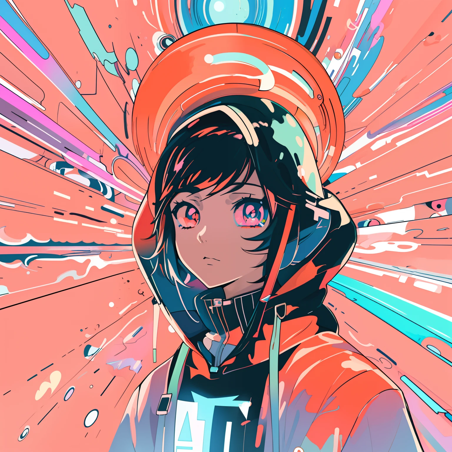 Anime girl with hoodie and hoodie on colorful background, anime style 4 k, portrait anime space cadet girl, cyberpunk anime girl in hoodie, anime style illustration, Anime style. 8K, anime art wallpaper 4k, anime art wallpaper 4k, Anime art wallpaper 8k, digital anime illustration, digital art in anime style, digital art in anime style, epic anime style