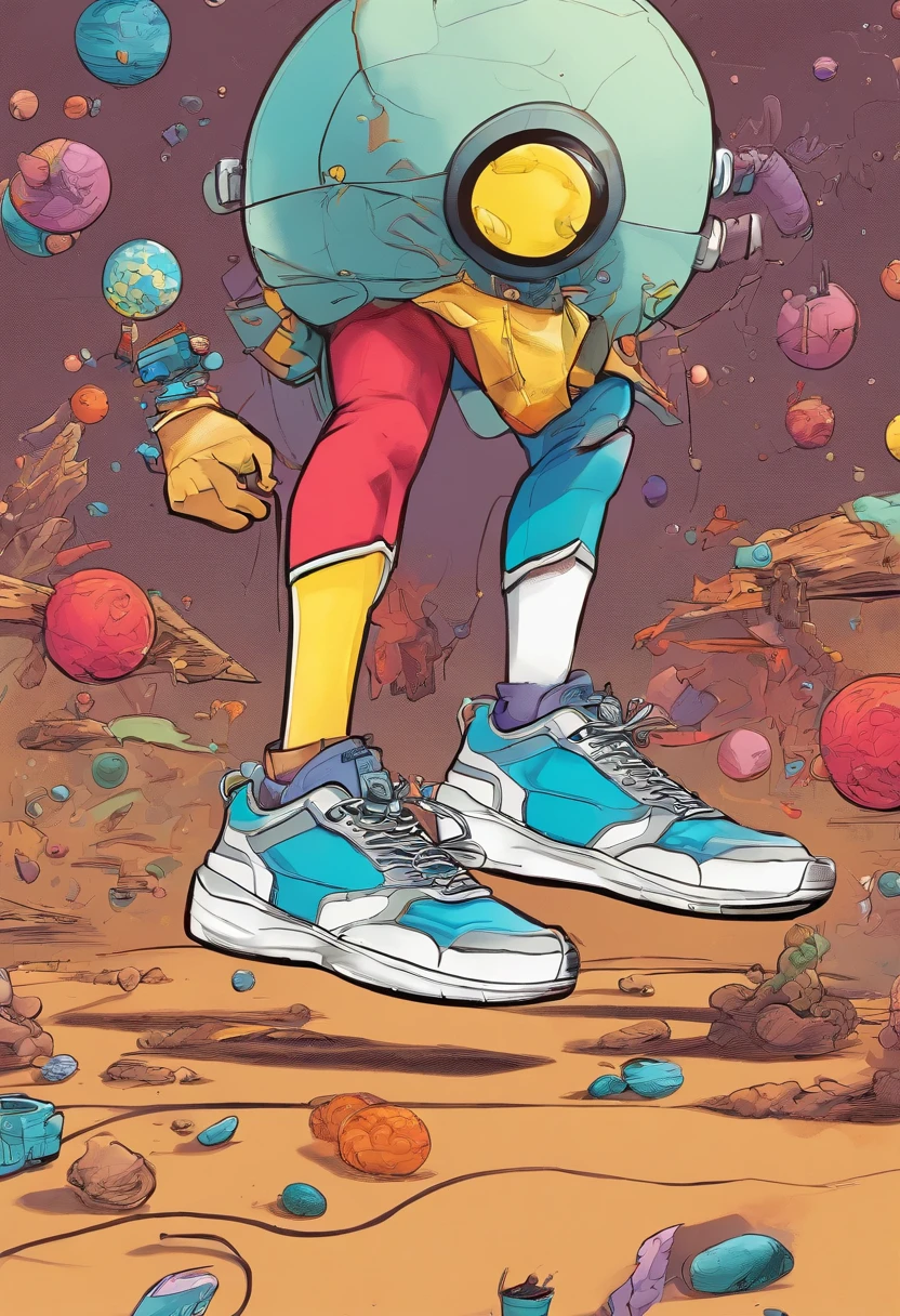 cartoon anime about a sneaker head from mars selling sneakers from the future realistic hyper detailed