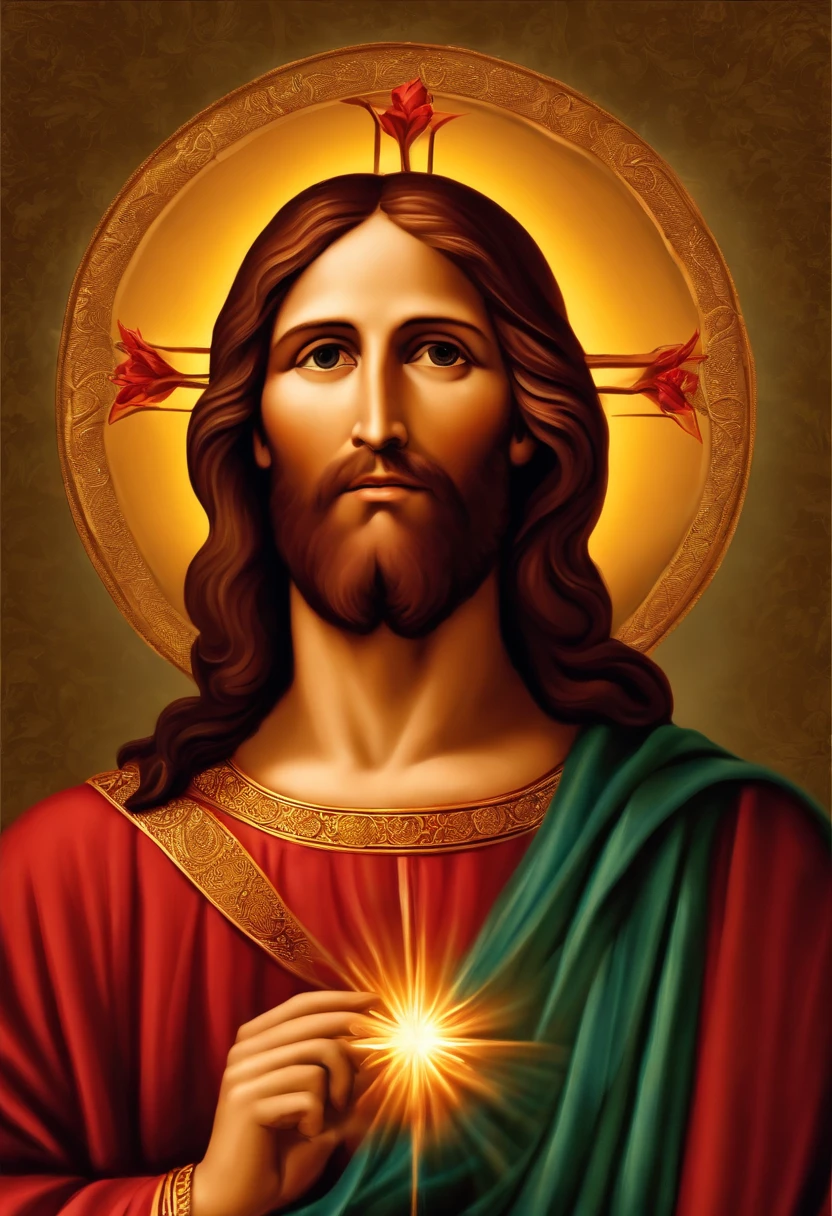 Por favor, create a high-definition image of Jesus Christ with a focus on your bust, em um ambiente sereno e inspirador, where He radiates love and compassion. A imagem deve capturar Sua bondade e divindade, com cores suaves e uma atmosfera de paz. Make sure the image is detailed and suitable for large-format printing.