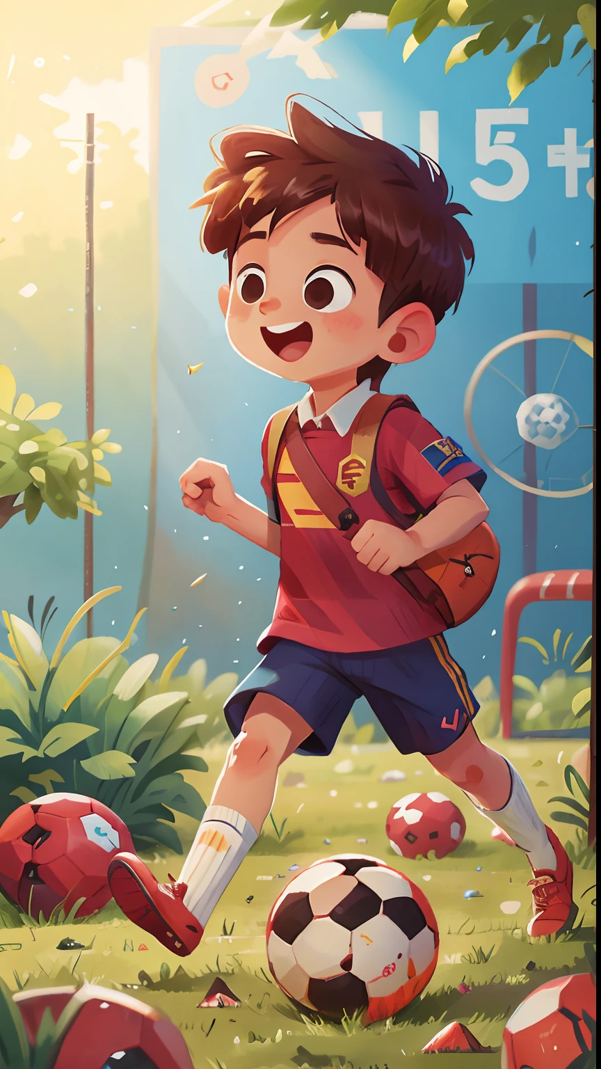 young cute lionel messi with a soccer ball, manly build, School playground,cheerfulness,rejoice,Perfect quality,Clear focus(Clutter - home:0.8), (tmasterpiece:1.2) (realisticlying:1.2) (bokeh) (best qualtiy) (detailedskin:1.3) (complexdetails) (8K) (detailedeyes) (Sharp focus),(having fun)