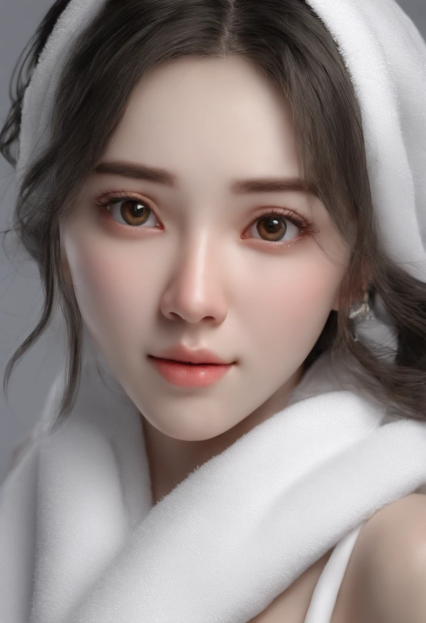 Best Quality, realisitic, Photorealistic, extremely highly detailed, an extremely delicate and beautiful, Raw foto, s whole body, 27-year-old female, (Massage on the massage bed: 1.3), Black hair, Brown eyes, Small head, fashion girl, beautidful eyes, tiny boobs,real face, real skin, realistic face, Realistic skin, Detailed Eyes, Detailed facial features, detailed clothing features, (Cover with a white towel:1.3), (Tie your hair with a white towel: 1.3) dynamic poses, back-view, looking away, Focus on the buttocks, detailed face and breast