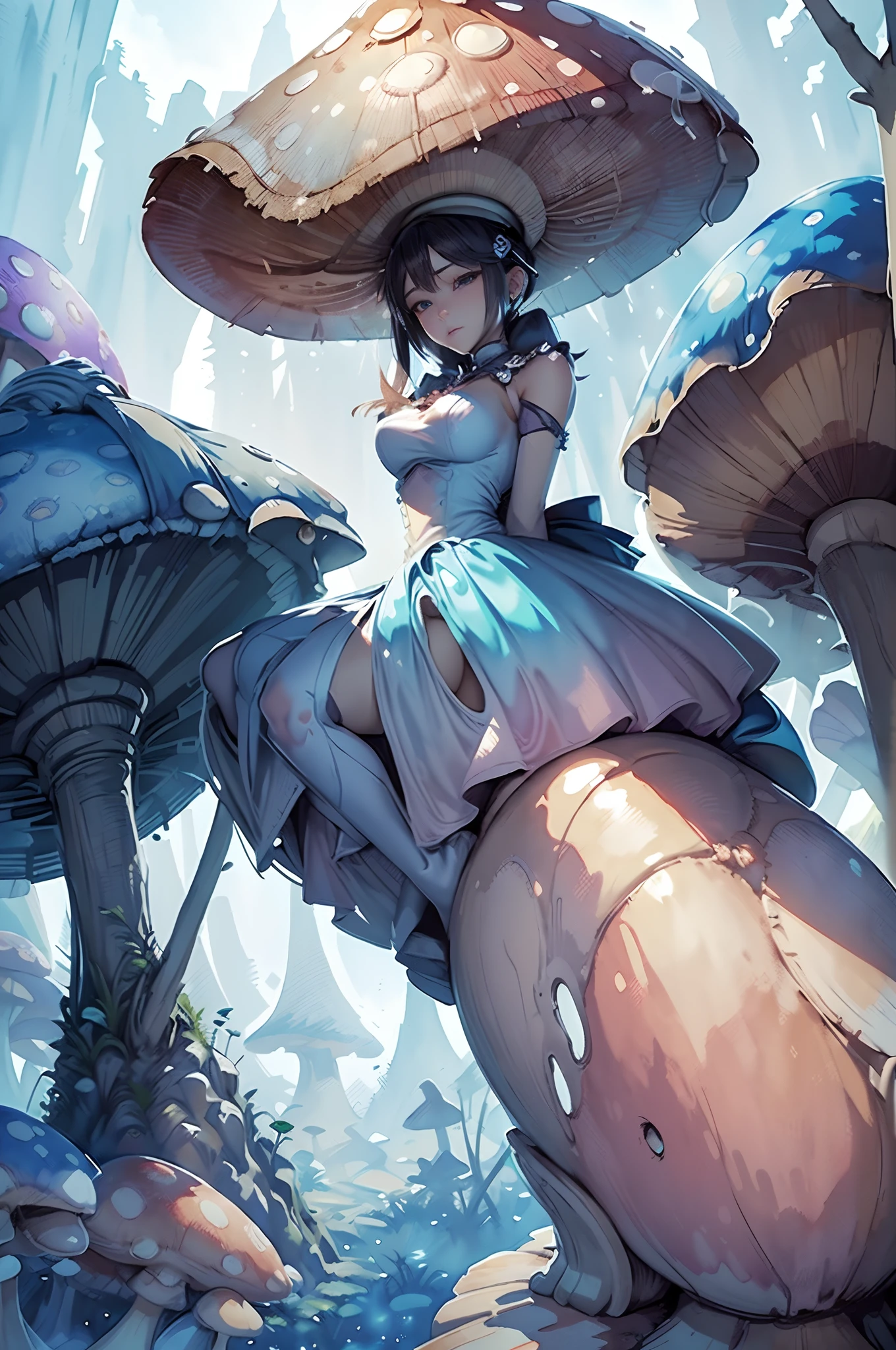 (Best quality,Masterpiece:1.2,Face focus:1.4,Wide eyes,Beautiful eyes:1.4,Dynamic posture),
Break,
(a couple of lesbians:1.5) sitting together on a (giant mushroom:1.2),leering:1.2,Tutu dress,vivd colour,
Break,
Fantastical world,fantasy,((Watercolor painting)),ulzang-6500-v1.1,