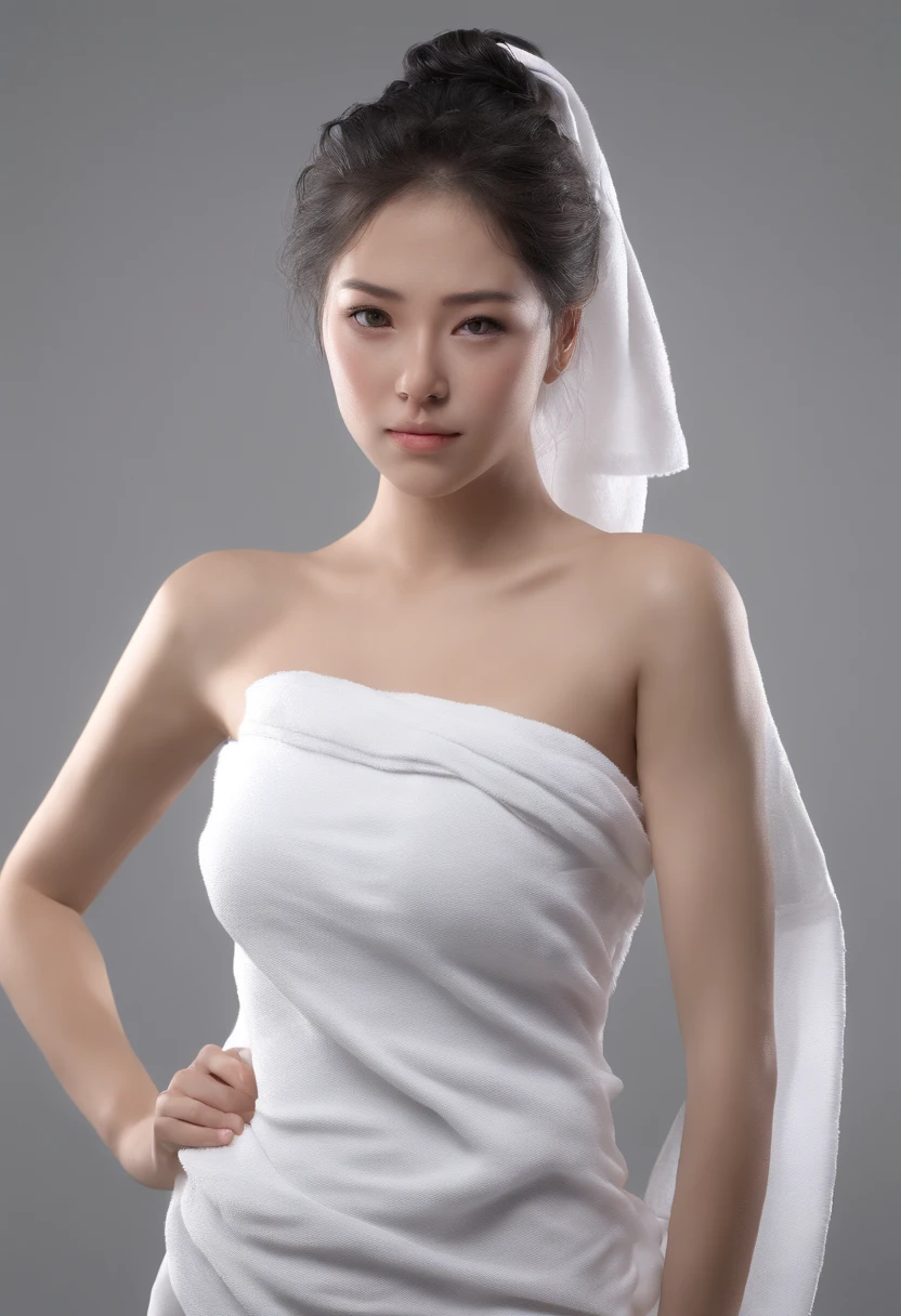 Best Quality, realisitic, Photorealistic, extremely highly detailed, an extremely delicate and beautiful, Raw foto, s whole body, 27-year-old female, (Massage on the massage bed: 1.3), Black hair, Black eyes, Small head, fashion girl, beautidful eyes, tiny boobs,real face, real skin, realistic face, Realistic skin, Detailed Eyes, Detailed facial features, detailed clothing features, (Cover with a white towel:1.3), (Tie your hair with a white towel: 1.3) dynamic poses, back-view, looking away, focus on the face, detailed face and breast