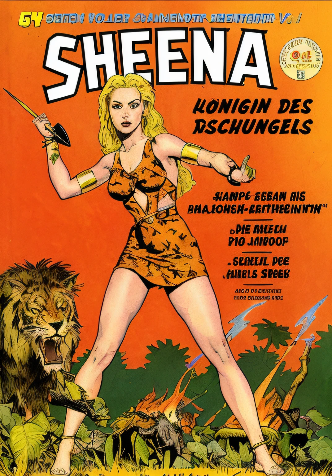 Superheroine sheena, the queen of the jungles, long blonde hair, torn animal print dress, holding a knife, standing, SFW, Perfect Body, perfect face, showing her perfect face, holding a knife, realistic, in a forest, Cinematic, Photoshoot, Shot on 25mm lens, Depth of Field, Tilt Blur, Shutter Speed 1/1000, F/22, White Balance, 32k, Super-Resolution, Pro Photo RGB, Half rear Lighting, Backlight, Dramatic Lighting, Incandescent, Soft Lighting, Volumetric, Conte-Jour, Global Illumination, Screen Space Global Illumination, Scattering, Shadows, Rough, Shimmering, Lumen Reflections, Screen Space Reflections, Diffraction Grading, Chromatic Aberration, GB Displacement, Scan Lines, Ambient Occlusion, Anti-Aliasing, FKAA, TXAA, RTX, SSAO, OpenGL-Shader’s, Post Processing, Post-Production, Cell Shading, Tone Mapping, CGI, VFX, SFX, insanely detailed and intricate, hyper maximalist, elegant, dynamic pose, photography, volumetric, ultra-detailed, intricate details, super detailed, ambient –uplight –v 4 –q 2