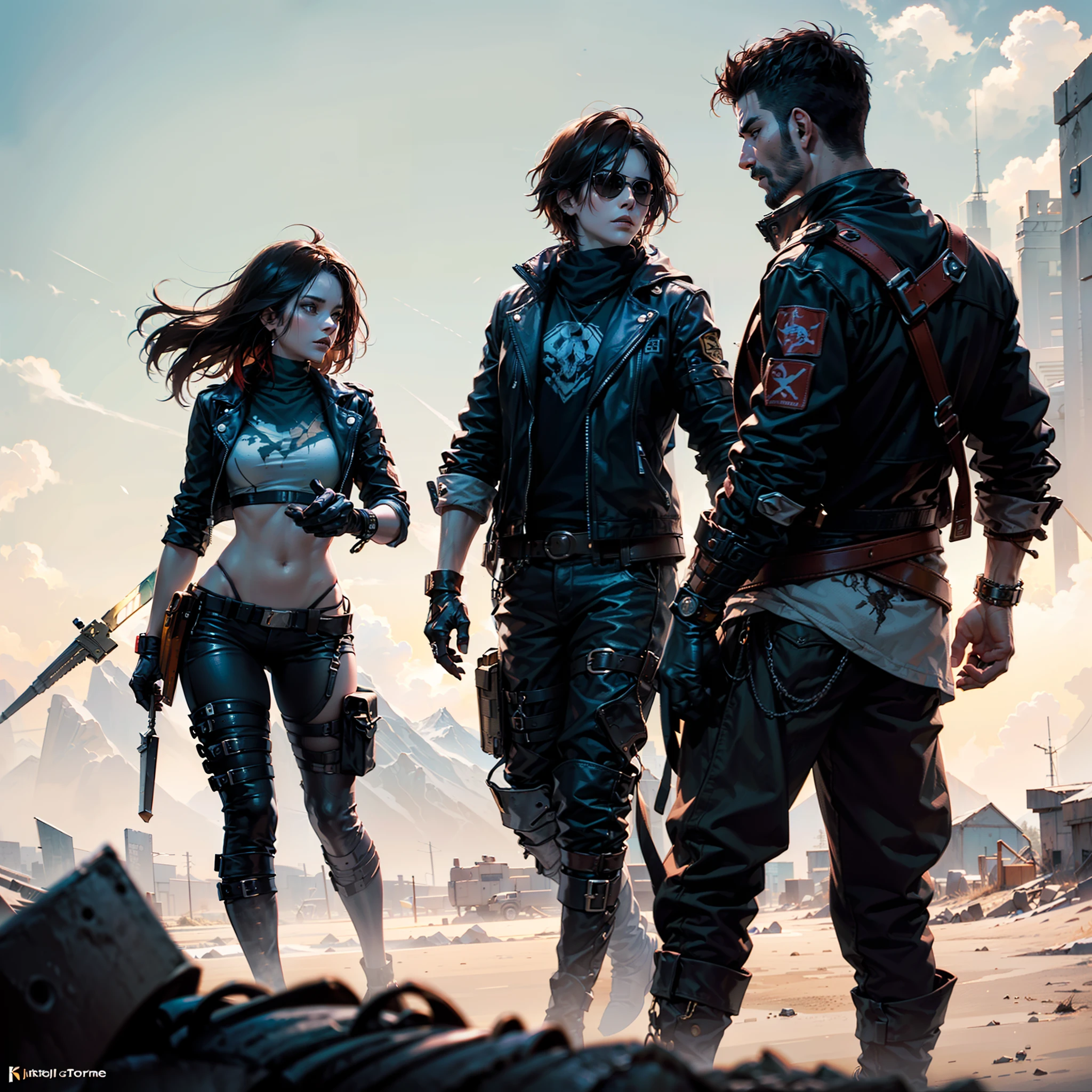 (((hombre, chico joven,,Ropa punk del desierto, Ropa Mad Max,Paramo clothing, pecho ,Abs))), ropa , Abs, musculoso, atractivo, Pose ruda, Hay un hombre sosteniendo una pistola y una pistola en la mano, Mad Max con una pistola, concept art digital illustration, Estilo de arte dieselpunk, Post-apocalyptic explorer, illustration concept art, epic fantasy sci fi illustration, Arte conceptual digital de alta calidad, epic scifi character art, Symmetrical dieselpunk warrior, soldado dieselpunk, Arte conceptual de pintura digital,(((Estilo Borderlands))) cuerpo, ropa, , In a desolate wasteland,(((una caravana del desierto con soldados gritando y maldiciendo enfados)))