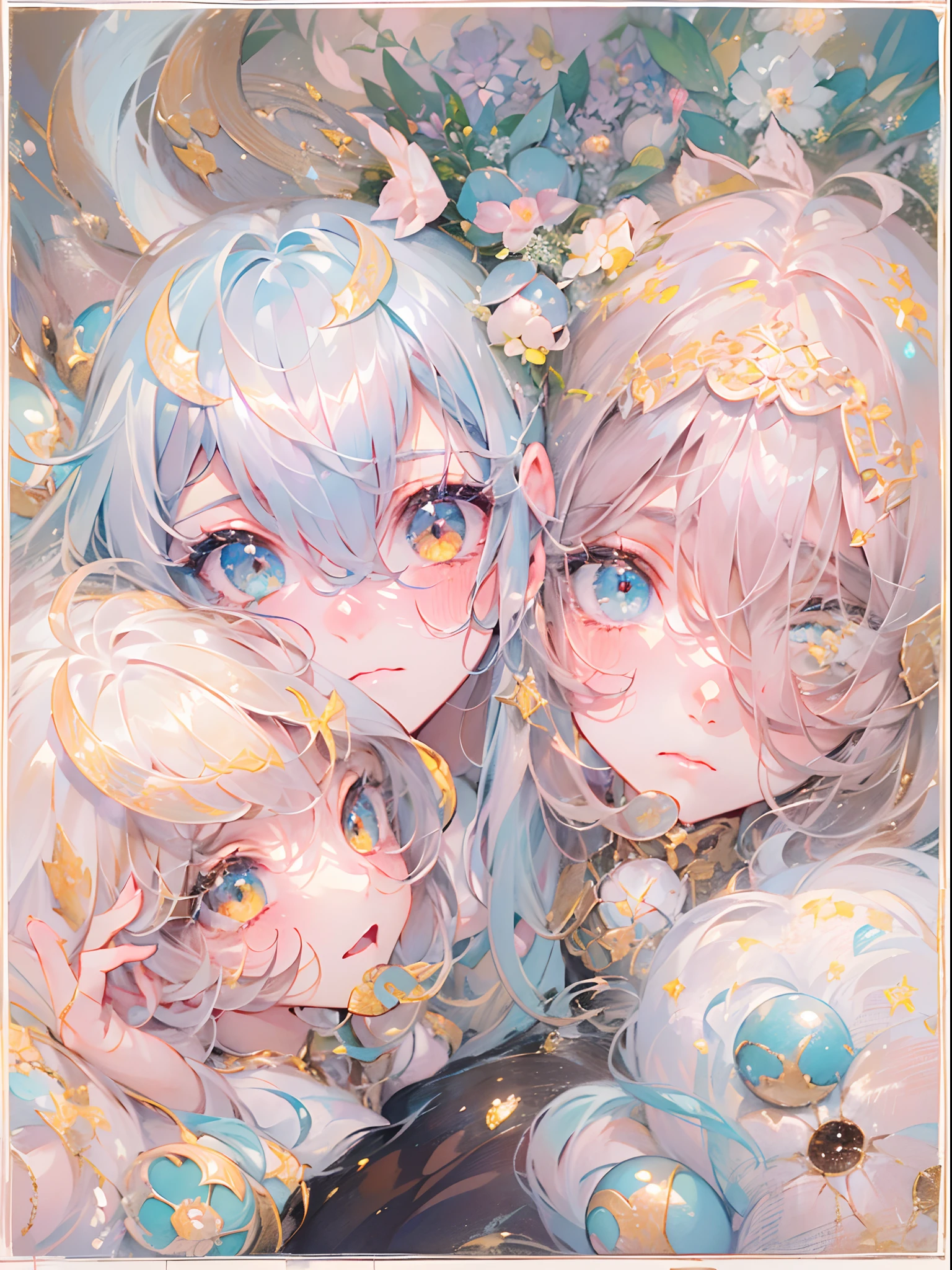 This work is、By merging emotions of joy、It expresses a fantastic and mysterious world view, irate, saddened, And humor in one character. Work is divided into 4 categories of pleasure, irate, Sorrow, And joy, and its representation, tones, The style changes、merged into a single cohesive whole.effect///Fluffy pastel colors.fine brushes,(XF 35mm F1 key.4 R,F1.4,Maximum aperture,become blunt:1.5) Rough, detailed watercolour, soft and fantastic, pastel, Fluffy, (extremely fine and beautiful), (Perfect Detail)、(pastel color),Soft texture:1.2.(masutepiece, Best Quality), (finely detailed beautiful eye), (finely detailed eyes and detailed face),The tones are also visibly luminous.Pale blurred contours,Unobtrusive lighting, moody atmosphere,subtle highlights
