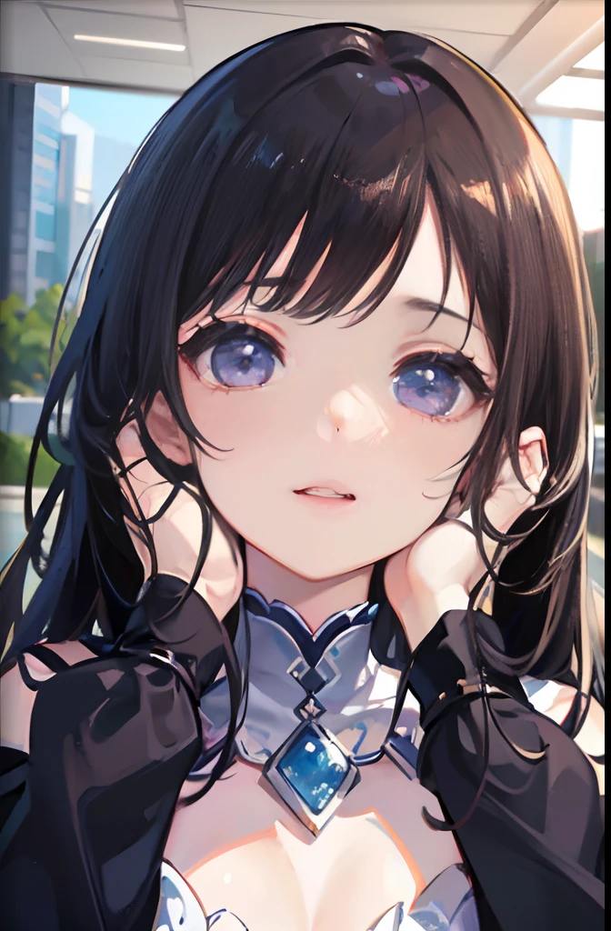 (masterpiece),4k,8k,((Woman with her right hand spread and up to her face)),Women have pretty faces、((Camera angle from above))、from the front side