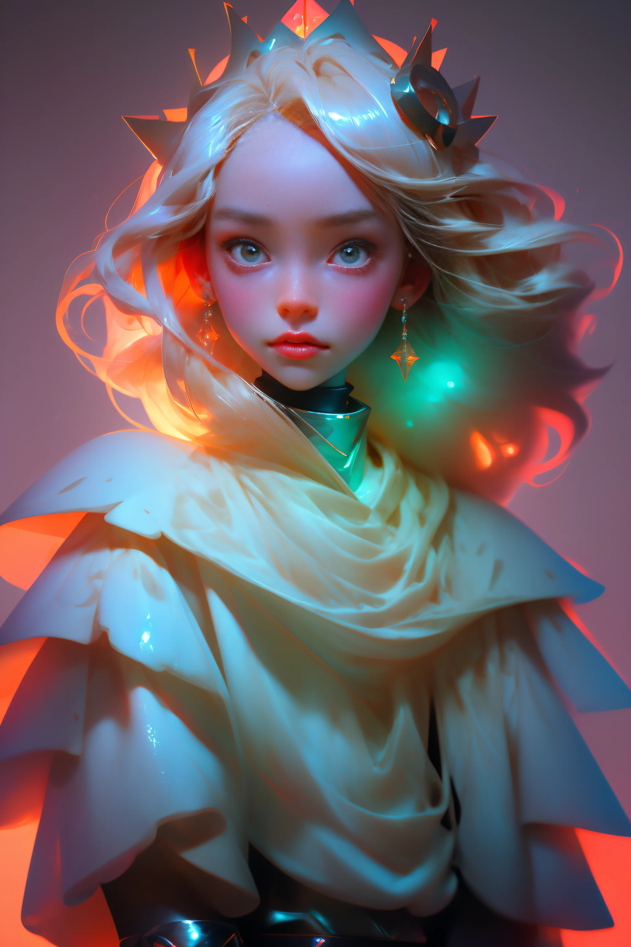 Masterpiece, best quality, super high resolution, fluorescent color,
1 girl, looking at the audience, beautiful face, beautiful eyes, head up, upper body, desert, shiny hair, shiny skin, glowing cut, chibi, finger proportions coordination, crown, revealing armor, 1girl， roujinzhi