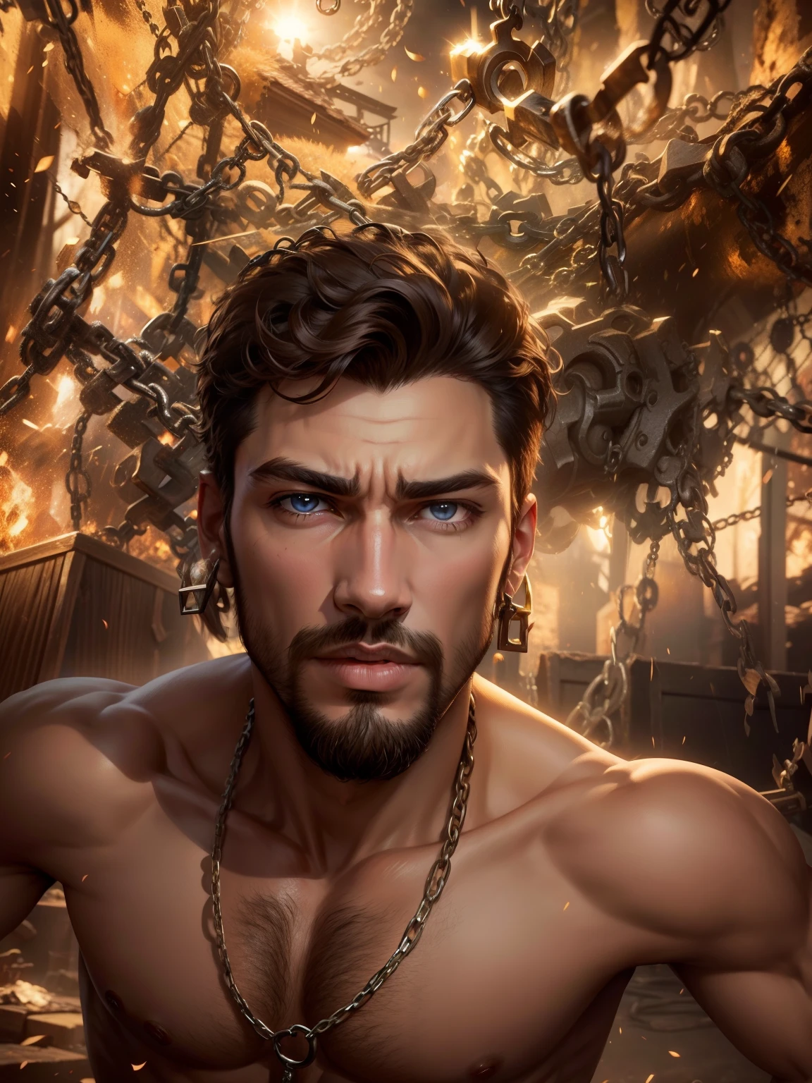 Chains background realistic face handsome 8K resolution