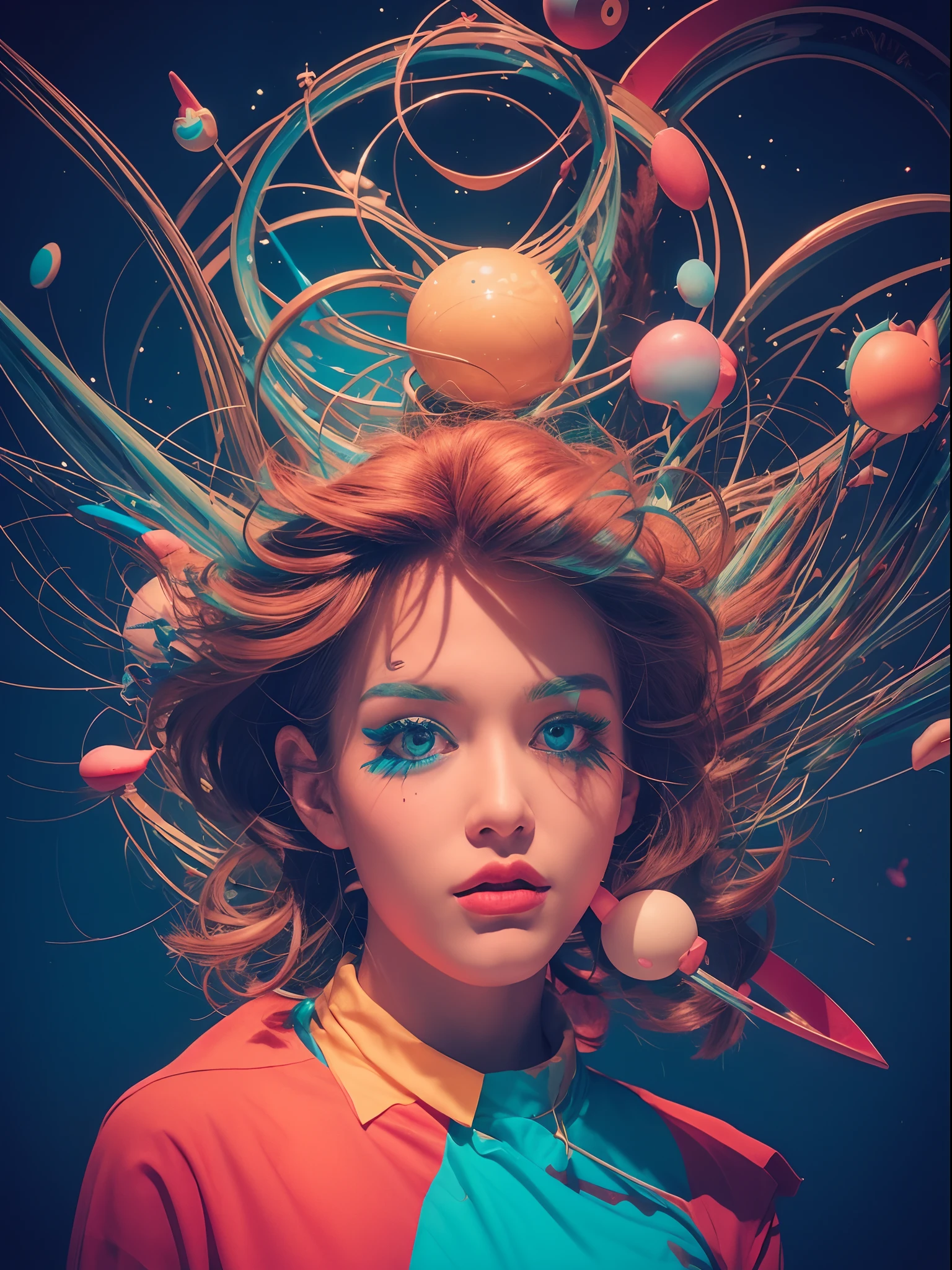 Instagram model from another universe, imaginative, metaphysical, whimsical, anaglyph style.