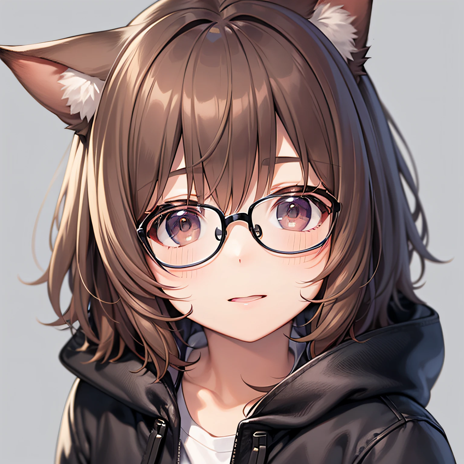 icons、male child、Brown eyes、up of face、parka、Canine ears、A dark-haired、Mash Bob、Black-rimmed glasses