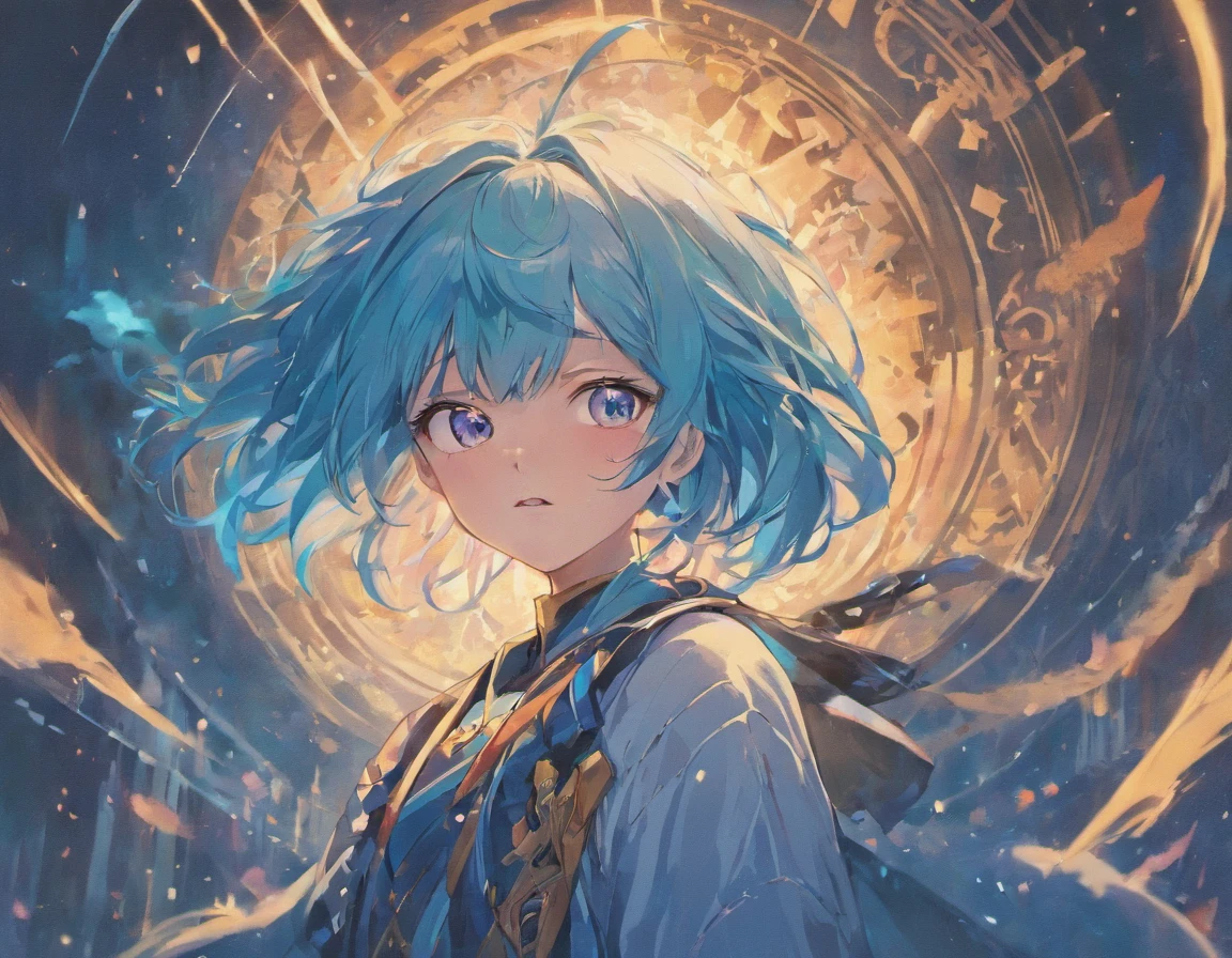 nice looking short blue sky blue haired girl with violet eyes