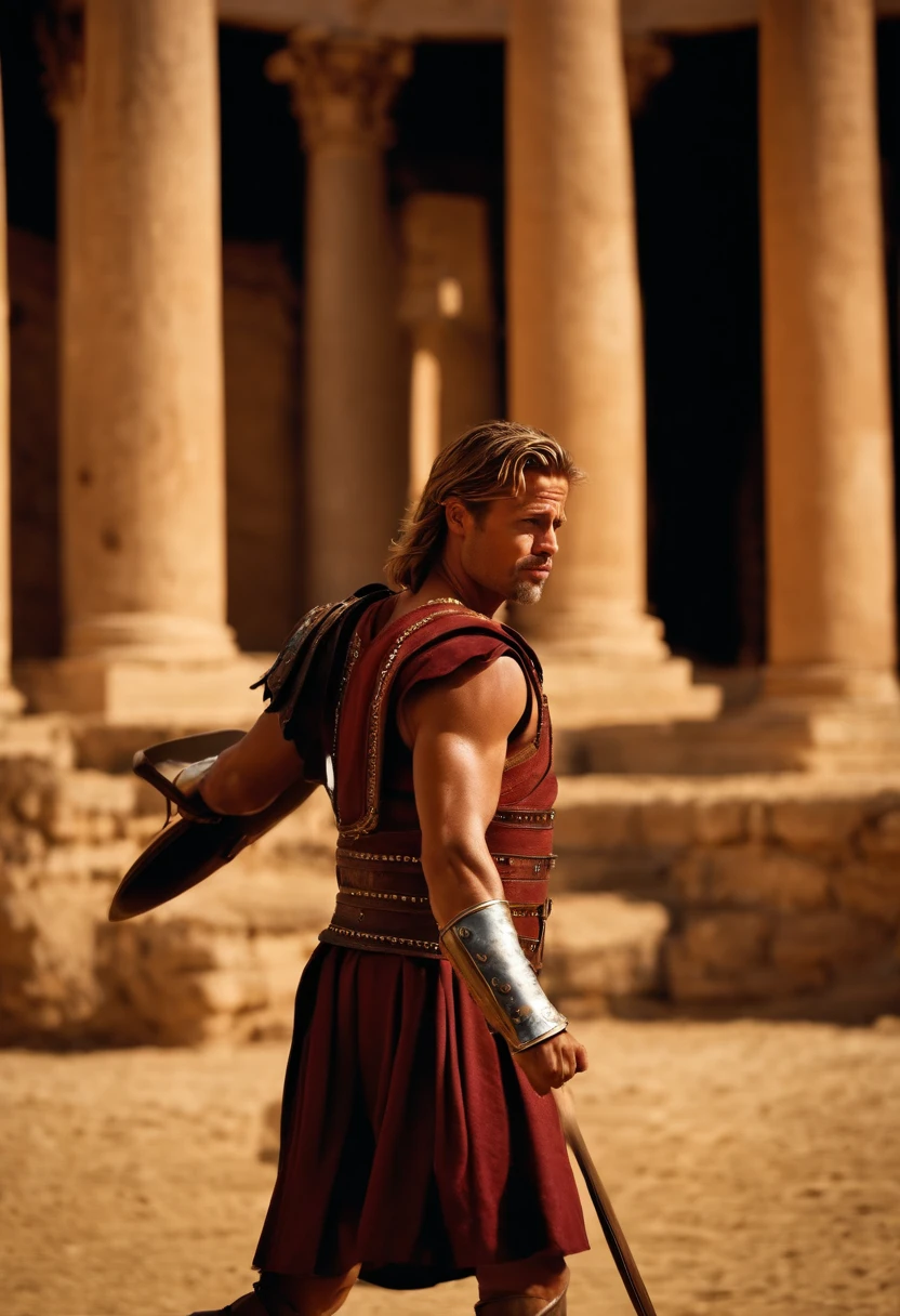 Brad Pitt como um gladiador romano,nu na arena. Pelado despido. Brad pitt. Coliseu. Greece and Rome