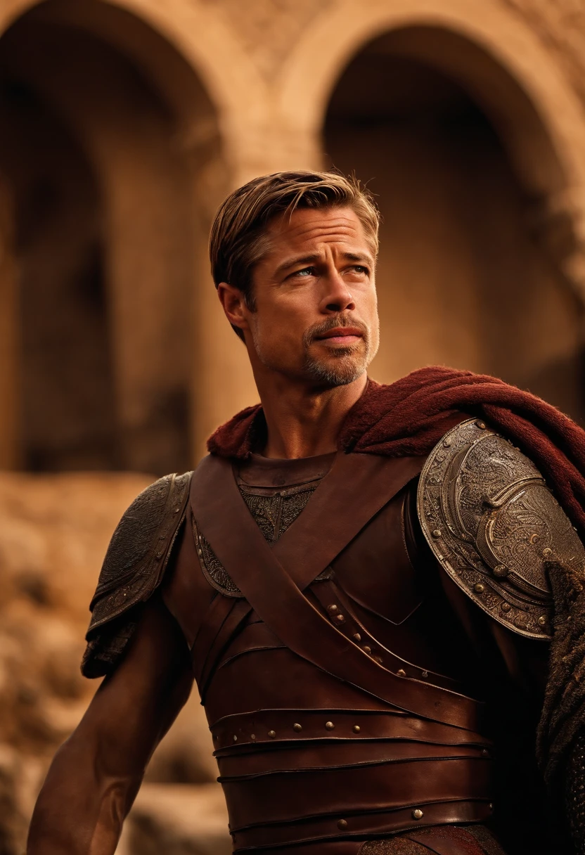 Brad Pitt como um gladiador romano,nu na arena. Pelado despido. Brad pitt. Coliseu. Greece and Rome