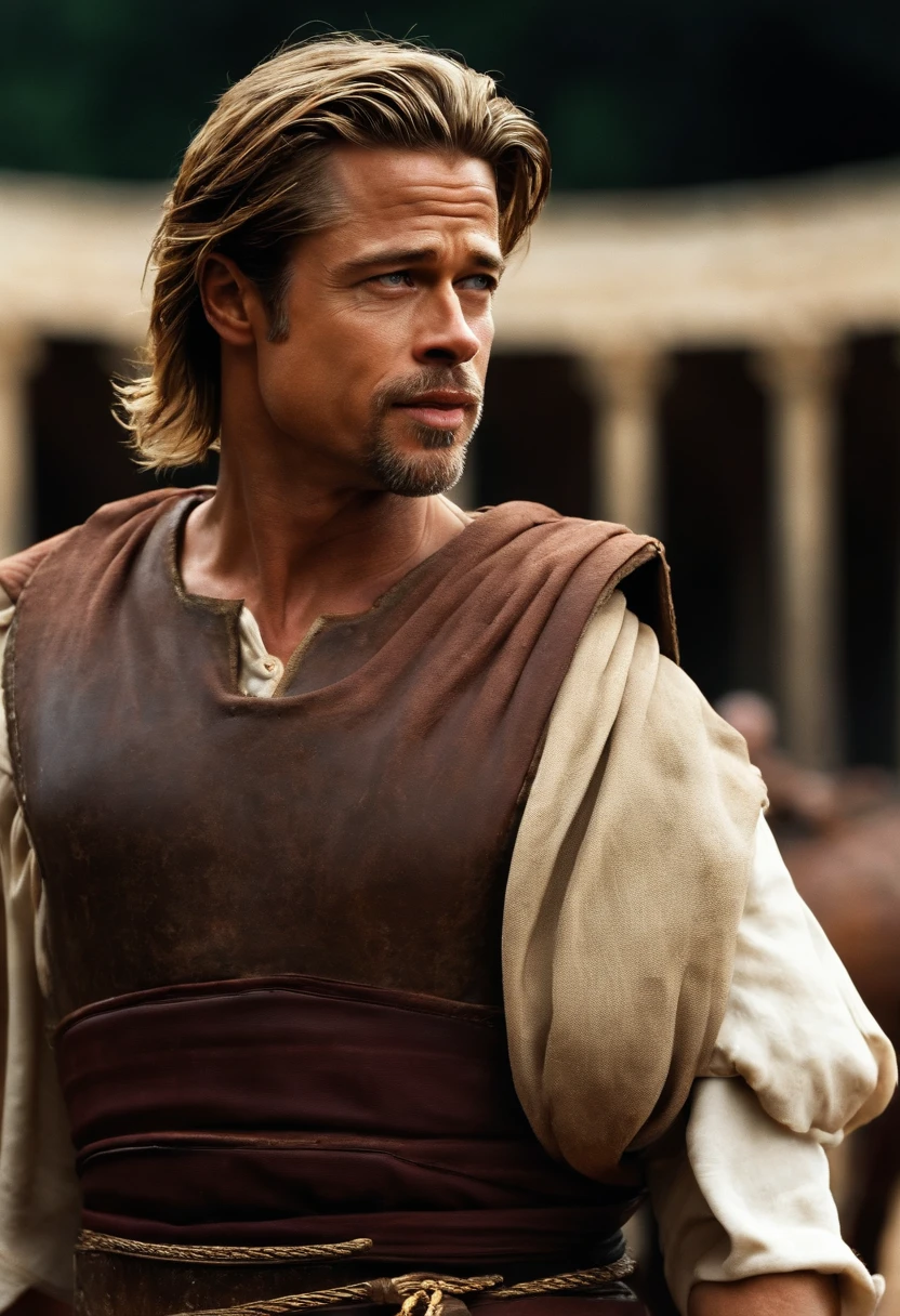 Brad Pitt como um gladiador romano,nu na arena. Pelado despido. Brad pitt. Coliseu. Greece and Rome