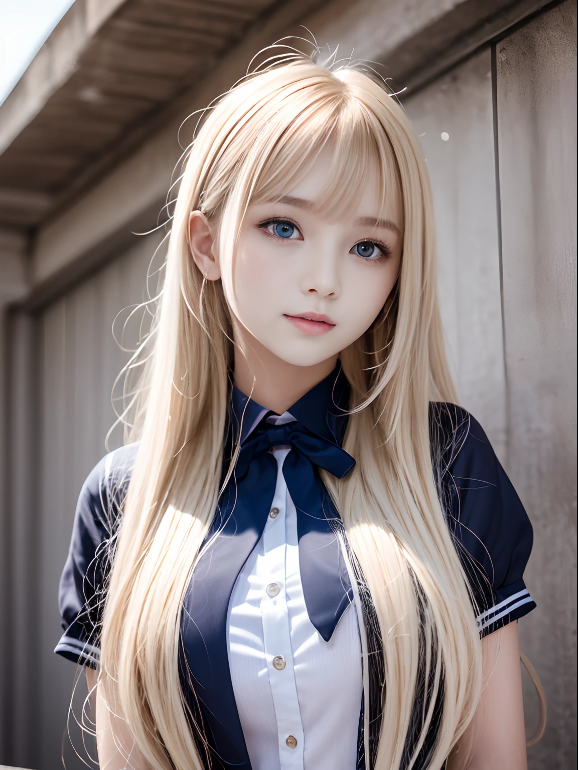 portlate、School Uniforms、bright expression、Young shiny shiny white shiny skin、Best Looks、Blonde reflected light、Platinum blonde hair with dazzling highlights、shiny light hair,、Super long silky straight hair、Beautiful bangs that shine、Glowing crystal clear attractive big blue eyes、Very beautiful nice cute 16 year old girl、Lush bust、