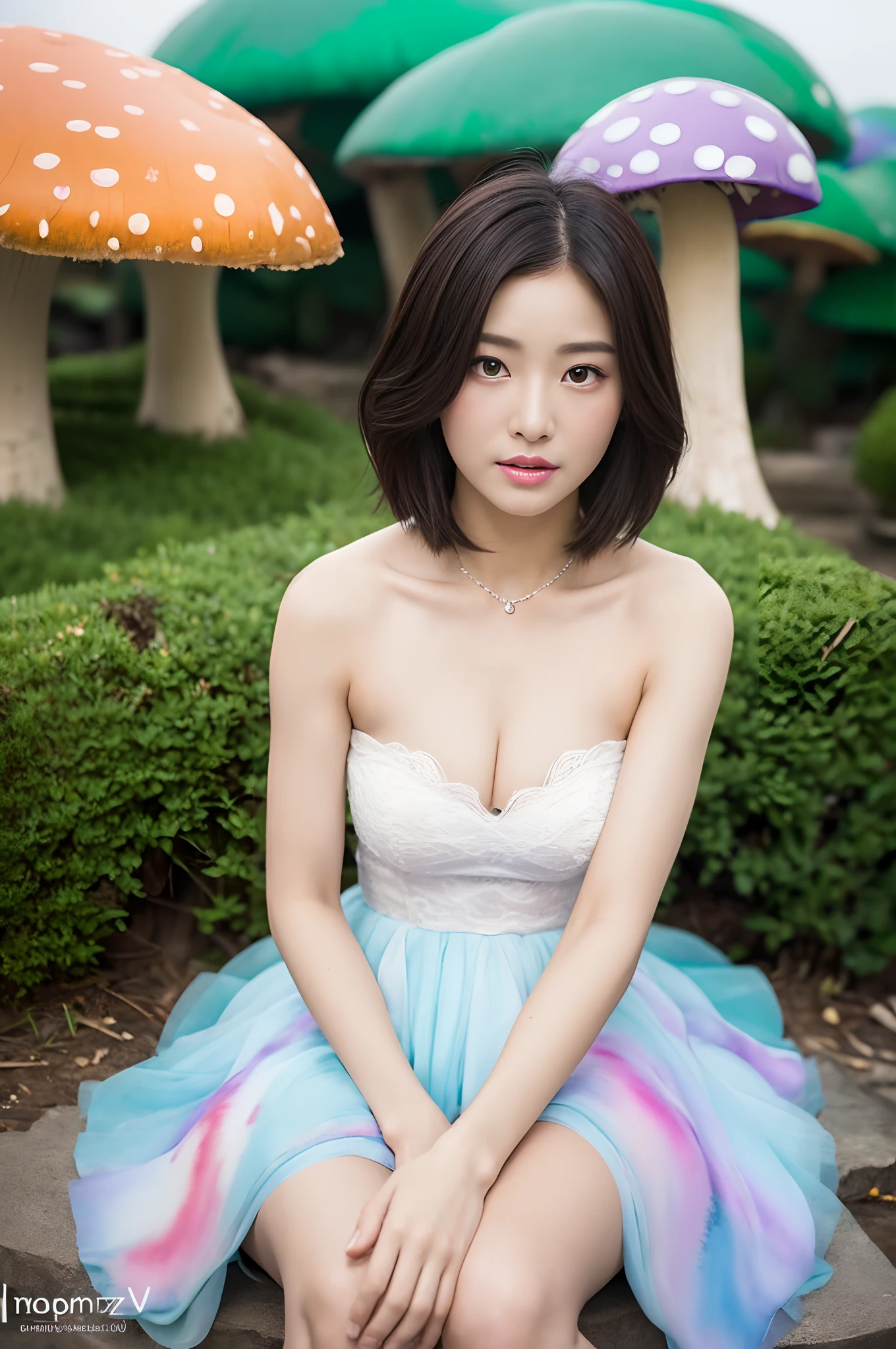 (Best quality,Masterpiece:1.2,Face focus:1.4,Wide eyes,Beautiful eyes:1.4,Dynamic posture),
Break,
(Several lesbians:1.5) Sit together in one (giant mushroom:1.2),leering:1.2,Tutu dress,vivd colour,
Break,
fantasy world,fantasy,((Watercolor painting)),ulzang-6500-v1.1,