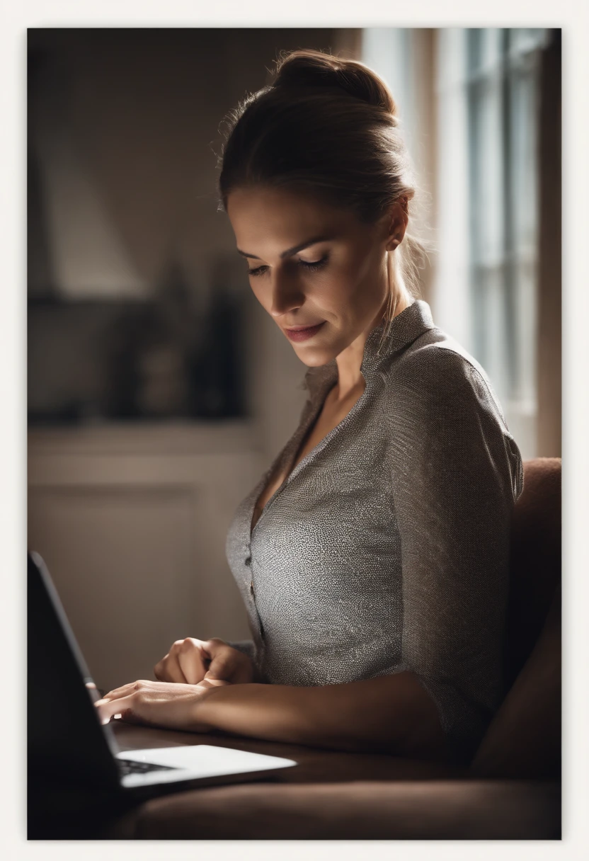 Woman watching video in notebook