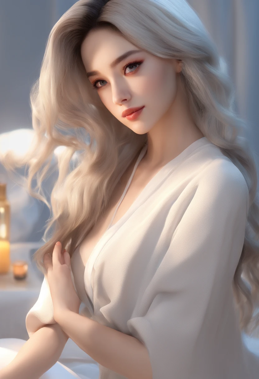 Best Quality, realisitic, Photorealistic, extremely highly detailed, an extremely delicate and beautiful, Raw foto, s whole body, 27-year-old female, (Massage on the massage bed: 1.3), Black hair, Black eyes, Small head, fashion girl, beautidful eyes, tiny boobs,real face, real skin, realistic face, Realistic skin, Detailed Eyes, Detailed facial features, detailed clothing features, (Cover with a white towel:1.3), (Tie your hair with a white towel: 1.3) dynamic poses, back-view, looking away, focus on the face, detailed face and breast
