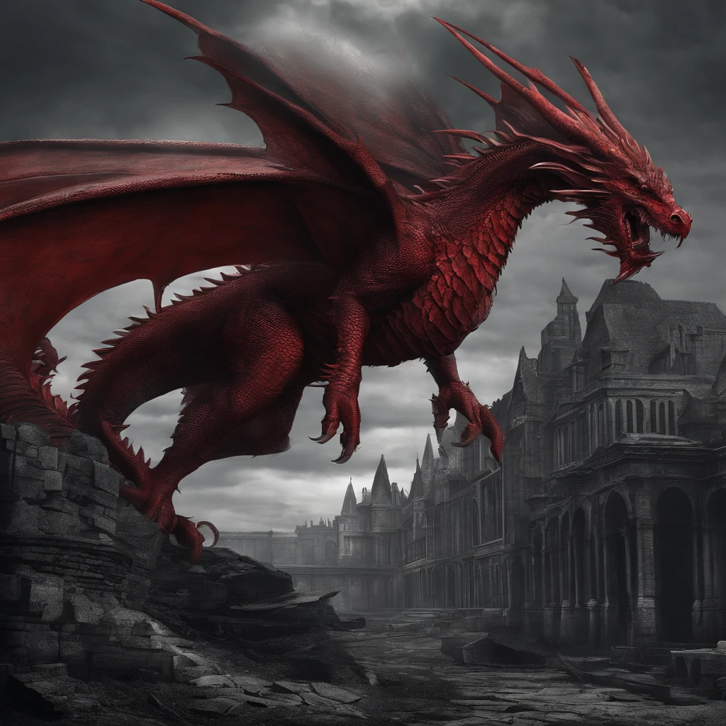 Description: A menacing red dragon flying over a dark, ruined medieval city. The text says: “In the Dark Ages, Magic was a weapon. Love was a mystery, adventure was everywhere, and DRAGONS were real.”
	•	Background: A dark, gothic landscape with ruins and a stormy sky.