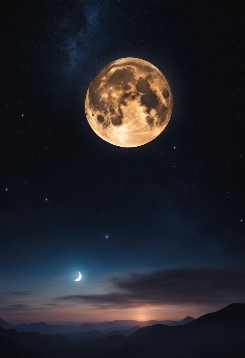 Large image for high resolution night sky sticker as looking up, Rendering of the sky and the moon, 8k portrait render