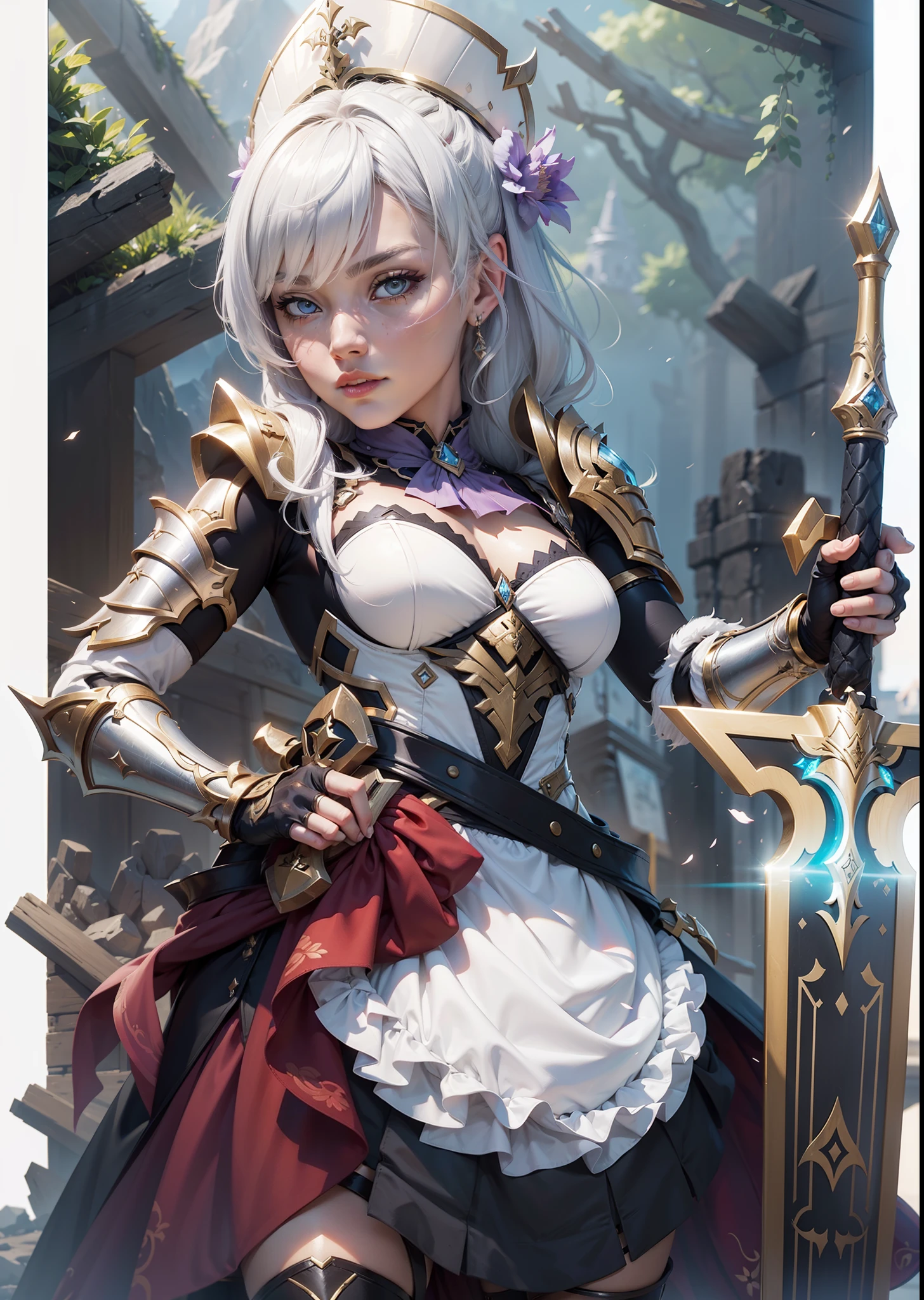 Noelle((Noelle Genshin Impact)) valkyrie，Senhora Cavaleiro，Anatomia correta，epic fantasy digital art，tmasterpiece，8k，high-definition resolution，desenho detalhado，Qulidade Superior，, Epic composition,