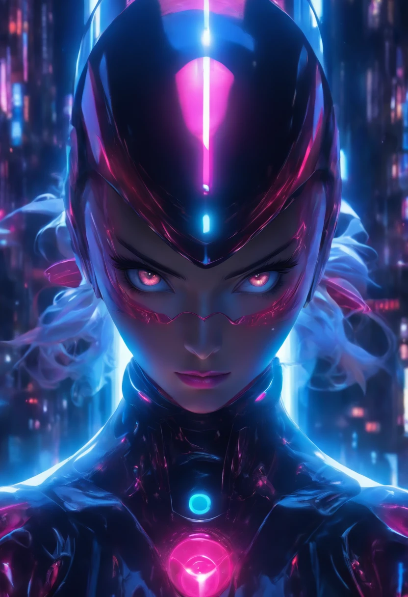 half body shot, hyper realistic photograph, beautiful model wearing futuristic avant garde high tech sci fi nun mask with visor, 1 glowing eye at the centre, reflective helmet, atmospheric, shadows, insanely detailed helmet, by Andrei Riabovitchev and Takayuki Takeya, golden ratio, Symmetrical, photoreal, octane render, unreal engine 5, --no dof
