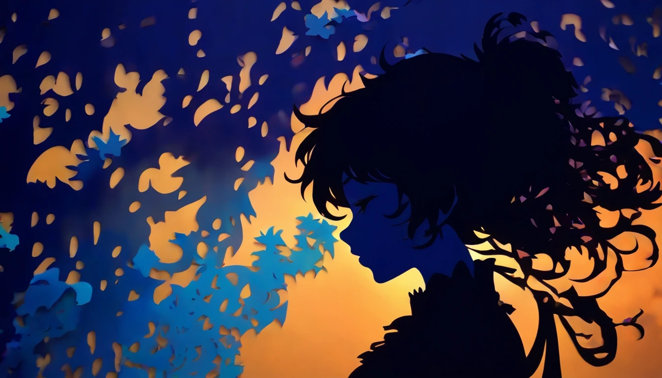 (Silhouette Art,cutouts:1.6)
(((Paper cutting art,A world where only black exists:1.3)
(Cowboy Shot),1 girl,Solo,
(Kimono Girl,profile:1.2),white, Clear and beautiful face,
BREAK
(Aquarium where a lot of blue fish swim)
Textured glass background,