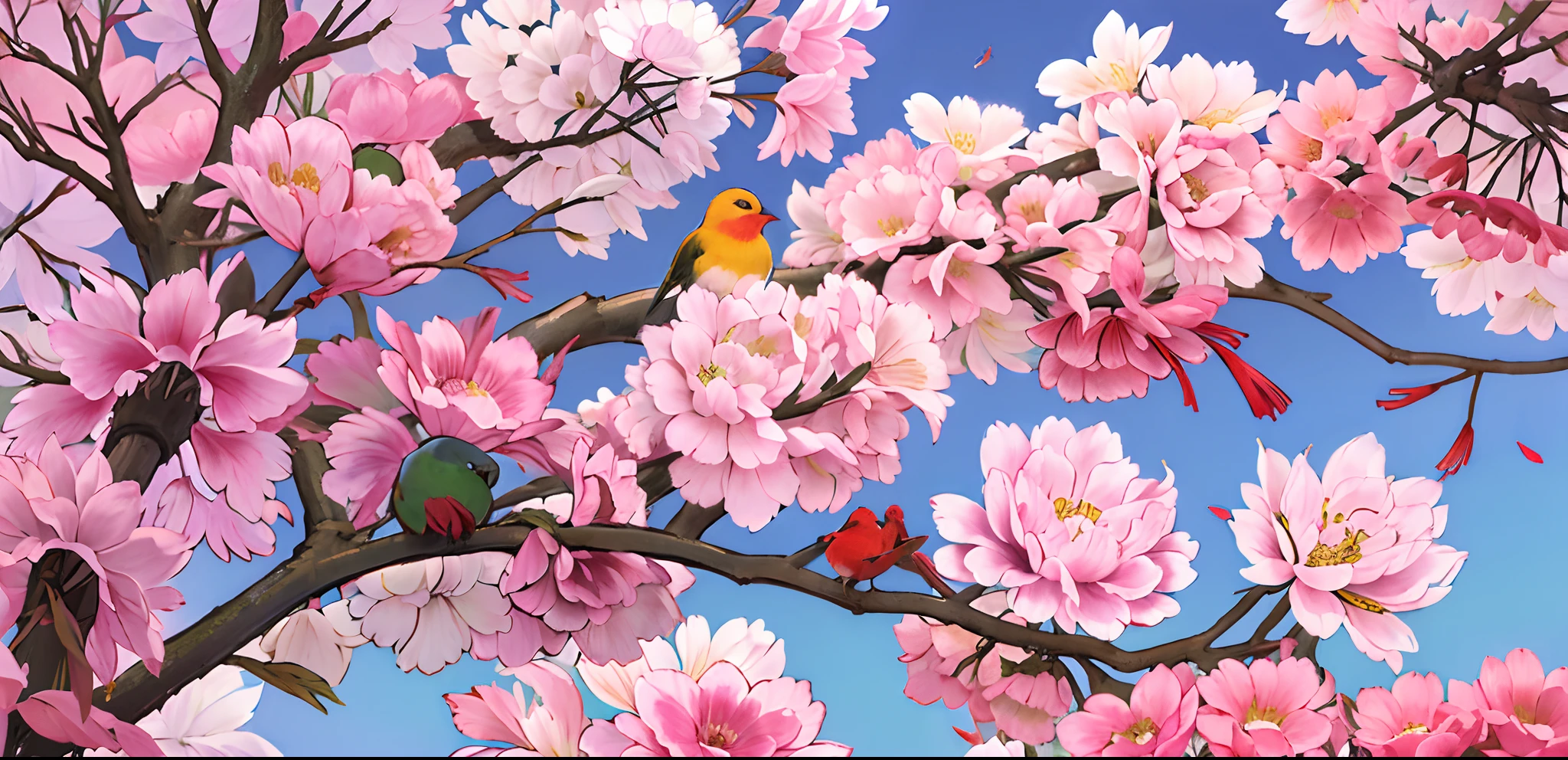 gongbi:1.3、a bird、Chinese big breasts、florals、The tree、a moon、the wind、8k wallpaper:1、