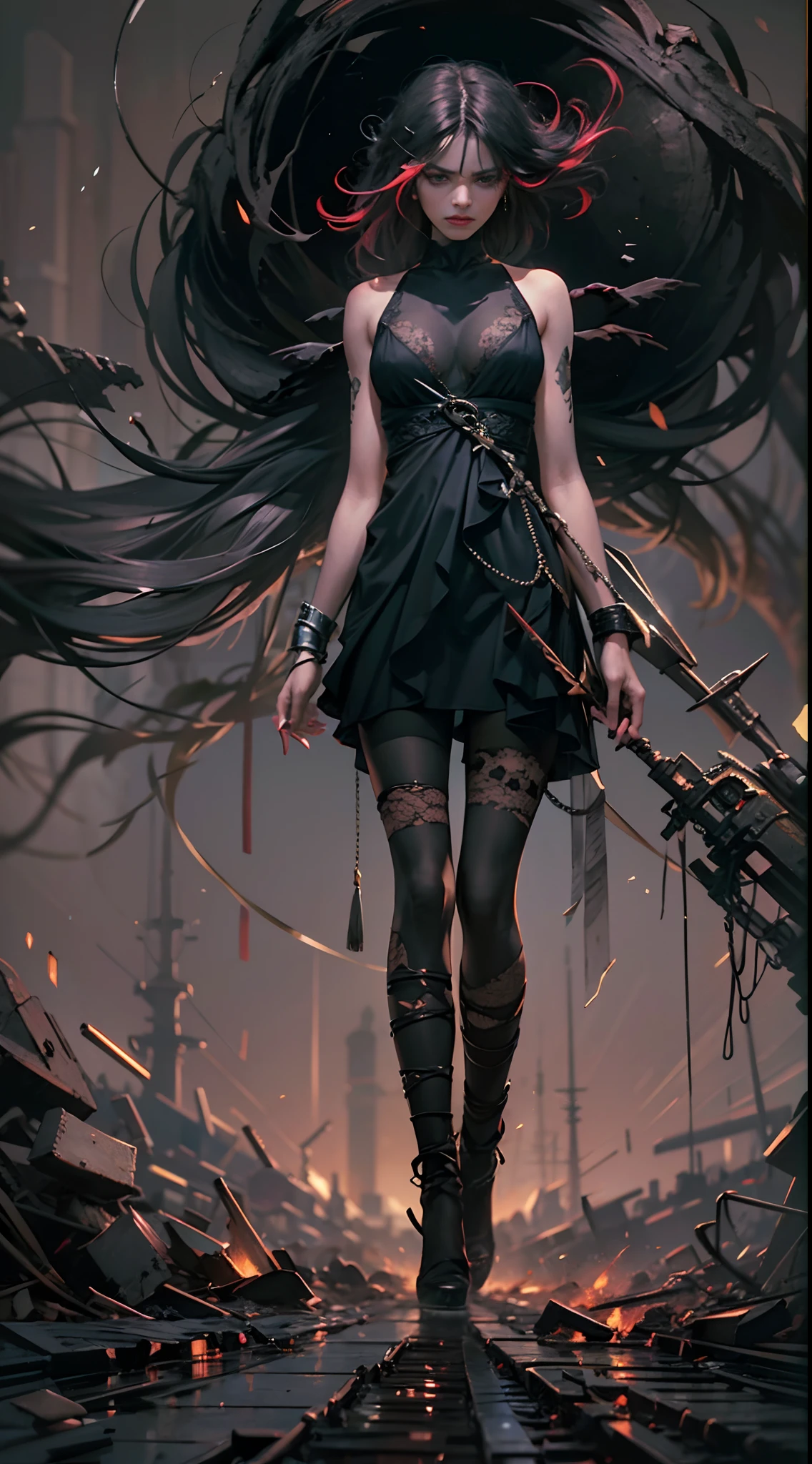 Best quality, Masterpiece, (Realistic:1.2), Detailed face, Beautiful eyes, Masterpiece, Best quality, Ultra-high RES, Beautiful, Visually stunning, elegant, incredibily detailed, Award-winning paintings, (Dark art:1.1), deepshadow, (Dark theme:1.2), r1ge, Angry, Glowing, (Aura:1.2), energy, Flying debris, Flying debris, 1 girl,