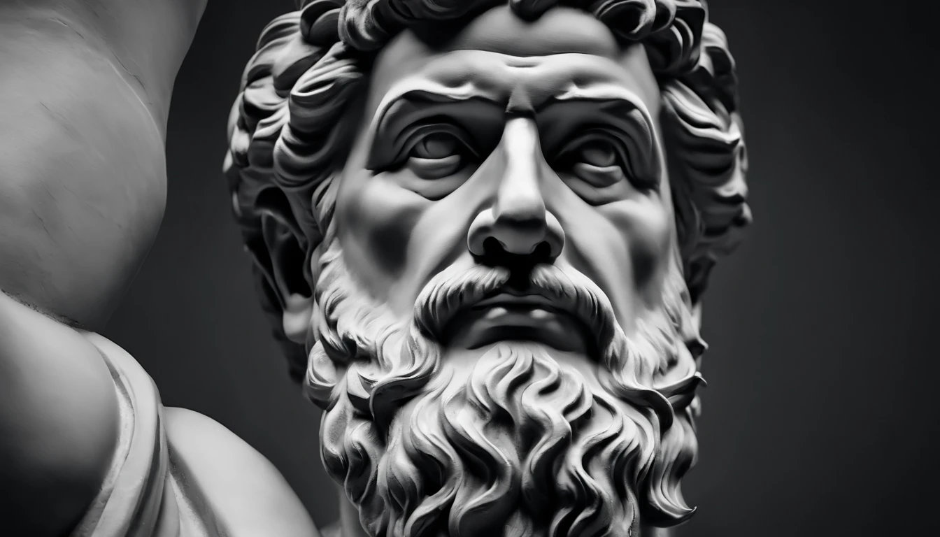 a portrait statue of the stoic Seneca in black and white 4K,Face de lado, papel de parede super realista