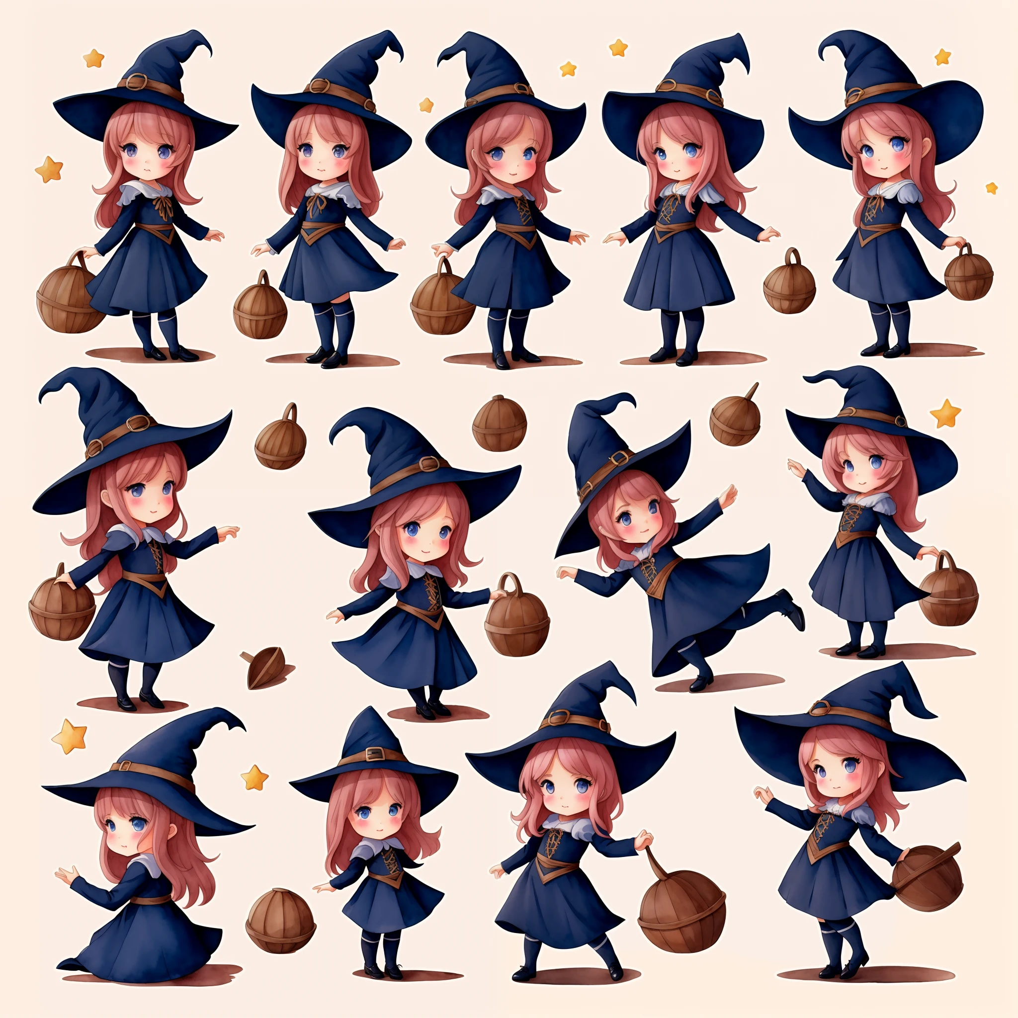 Cute little girl in witch costume rear view, backboob,  (Best Quality, hiquality:1.3), ,Masterpiece, illustartion, (watercolor style), children book illustration