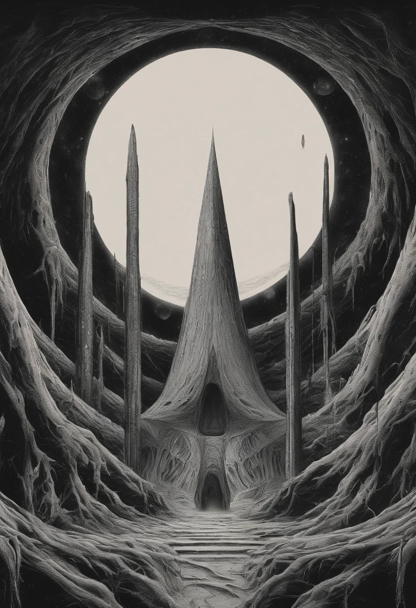 Deep in outer space, Wes Craven - inspired alien nuns with eerie glowing eyes conduct a dark ritual aboard a surreal spacecraft designed in the style of Zaha Hadid, while Yoko Ono's experimental music echoes through the vessel, evoking a sense of cosmic horror. Aesthetic keywords: Outer space, eerie glowing eyes, dark ritual, surreal spacecraft, experimental music, cosmic horror. insanely detailed and intricate, hypermaximalist, elegant, hyper realistic, super detailed, HDR, high quality, 16k --ar 3:5 --s 1000 --q 5 --v 5.1 --c 100