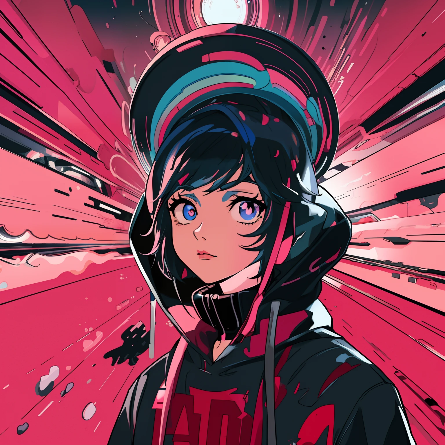 Anime girl with hoodie and hoodie on colorful background, anime style 4 k, cyberpunk anime girl in hoodie, jen bartel, anime art wallpaper 4k, anime art wallpaper 4k, rossdraws cartoon vibrant, digital art in anime style, Anime art wallpaper 8k, anime style illustration, digital art in anime style, Digital Cyberpunk Anime Art
