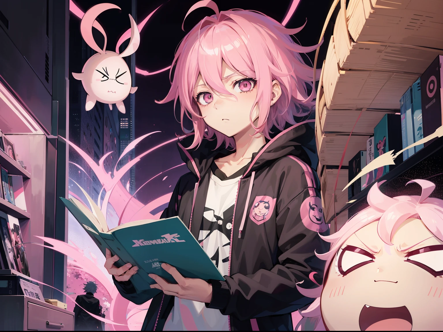 anime girl with pink hair holding a book and looking at it, nagito komaeda, hajime yatate, young anime man, best anime 4k konachan wallpaper, nagito komaeda from danganronpa, haruno sakura, male anime character, anime boy, 2 d anime style, anime style character, sasoura