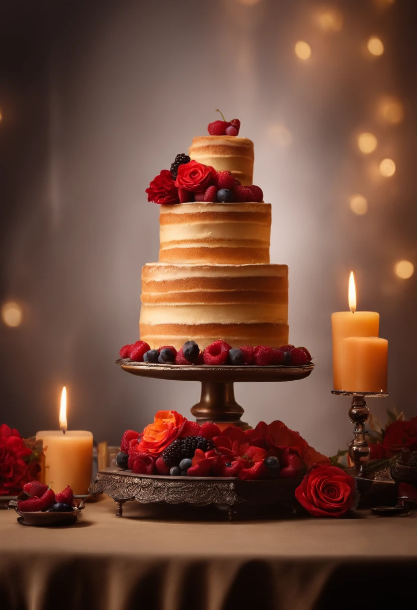Commercial shooting, naked cake, cake size, porter for, classic style, background, classic, booth lighting, eye-catching, photorealistic colors