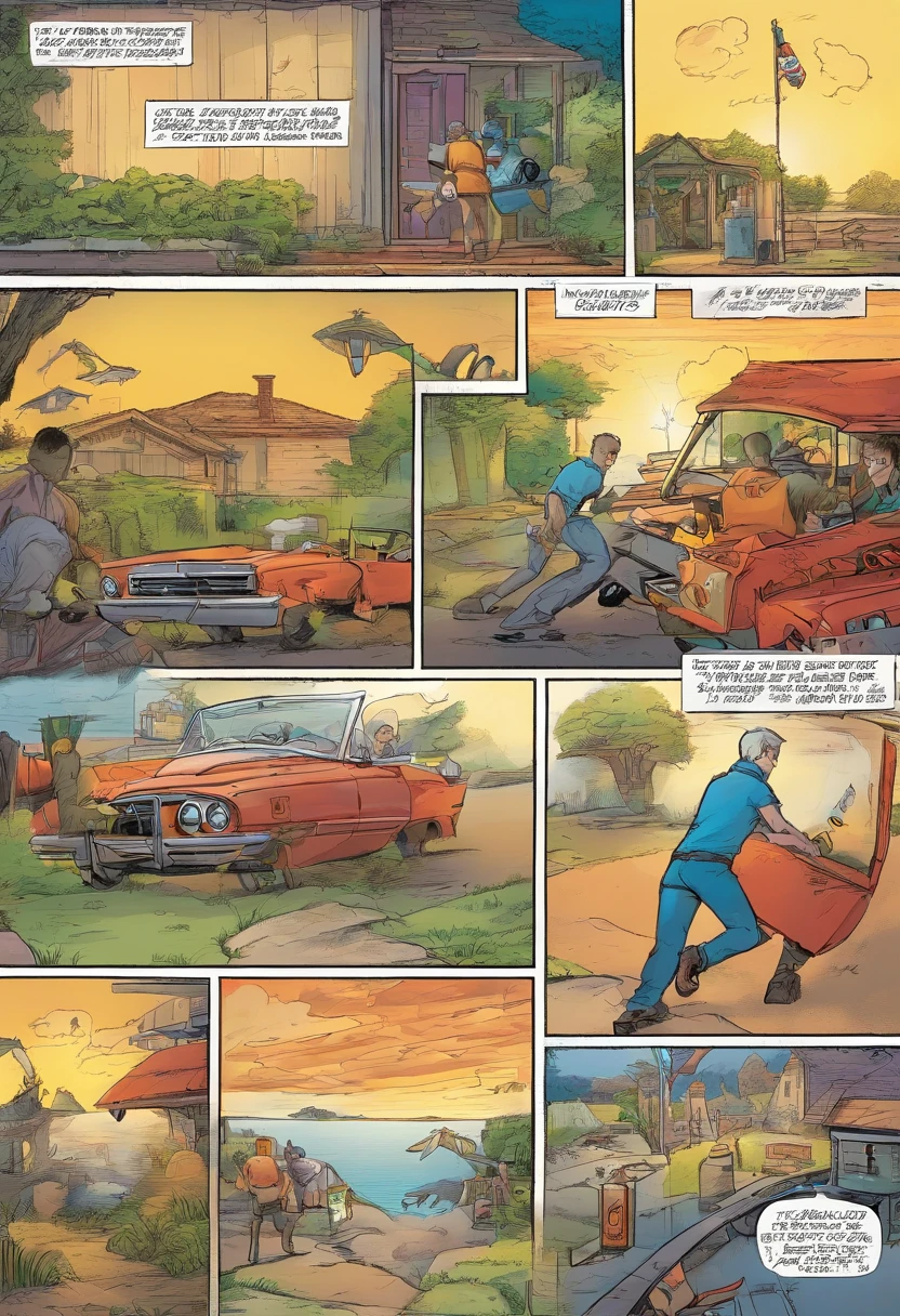 American Comics, The cartoon story is presented in several unusual panels of color.. American Shorthair cats go through difficulties while running away from home, and then reunite with their owners.. This style is exaggerated and detailed.