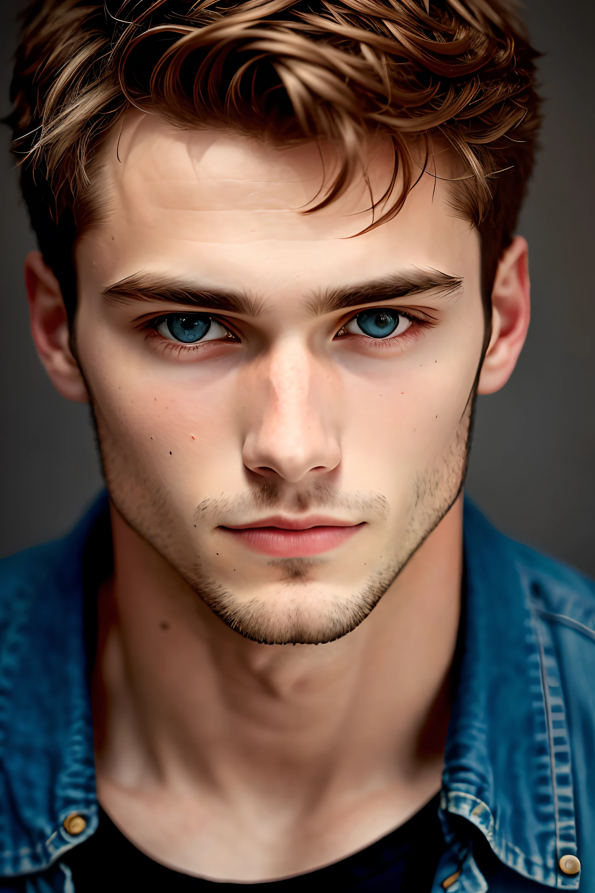 Un homme de 25 ans, with well-drawn eyes, Detailed face, High Details, photographie, Studio sombre, rimlight, Nikon D850, 50 mm, f/1.4