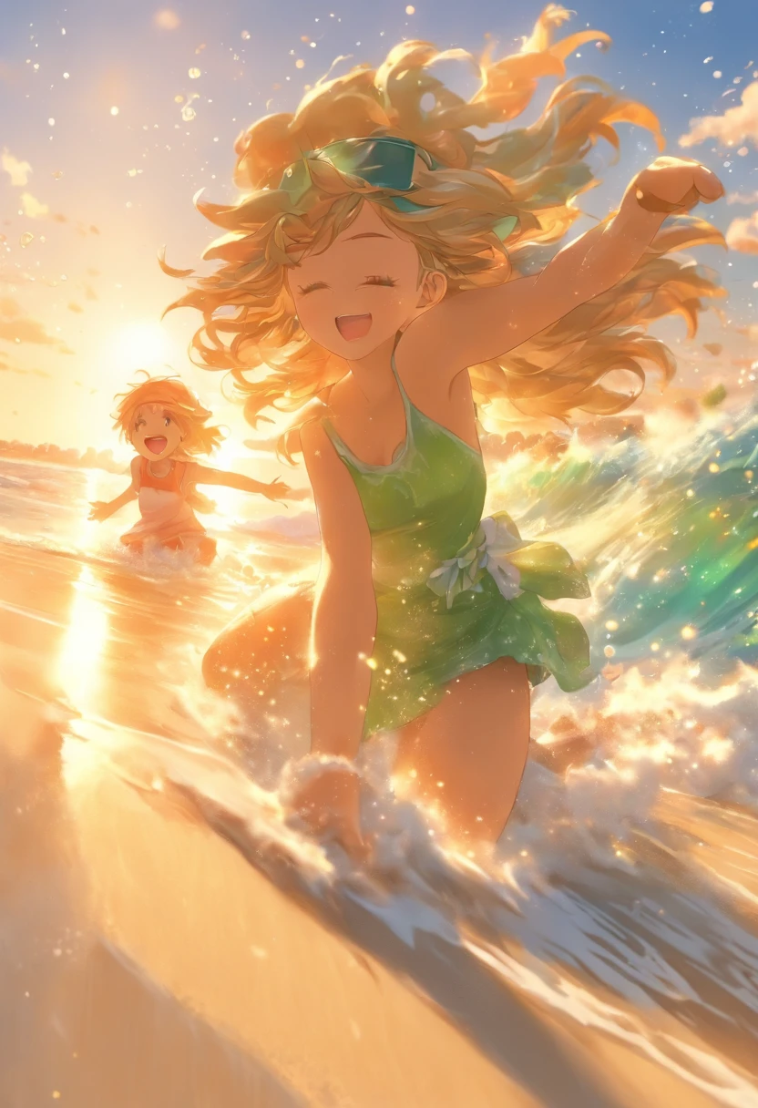 (best quality,4k,8k,highres,masterpiece:1.2),family with both parents,detailed beach scene,son throwing frisbee,daughter building sandcastle,parent taking a family photo on the beach,clear blue skies,emerald green sea,white sandy beach,children with sunhats playing,parents with straw hats and sunglasses,enjoying the warm sunshine,sparkling ocean waves,soft sand underfoot,splashing in the water,sea breeze blowing through their hair,laughter and joy filling the air