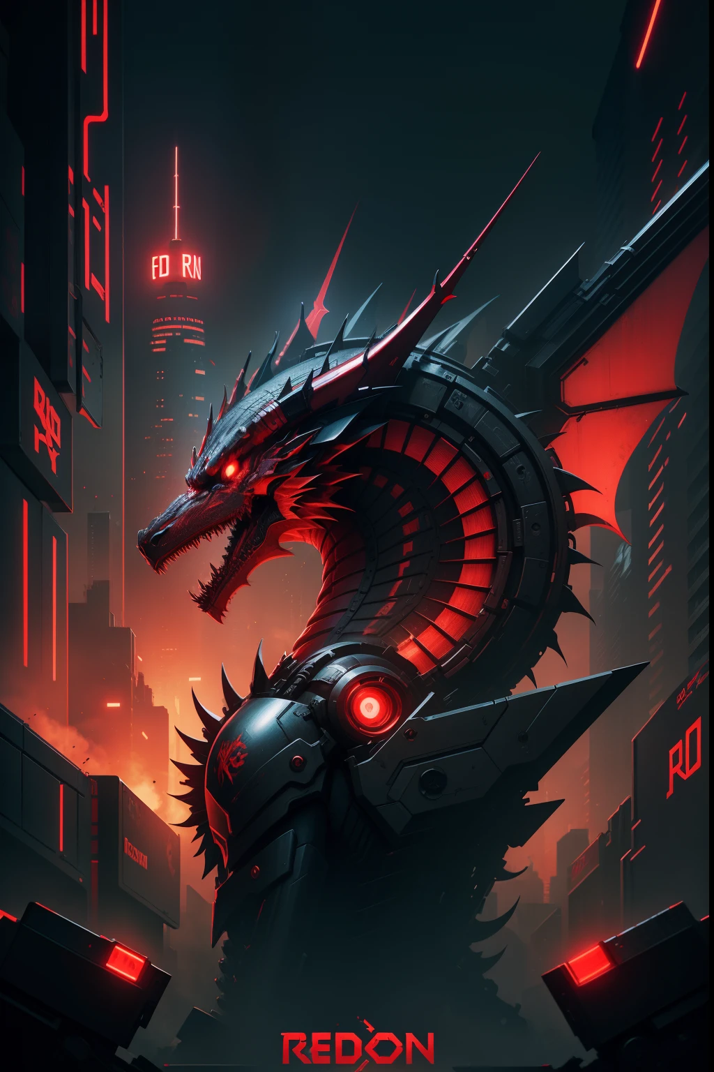Logotype of "Reddragon34"alias in cyberpunk style